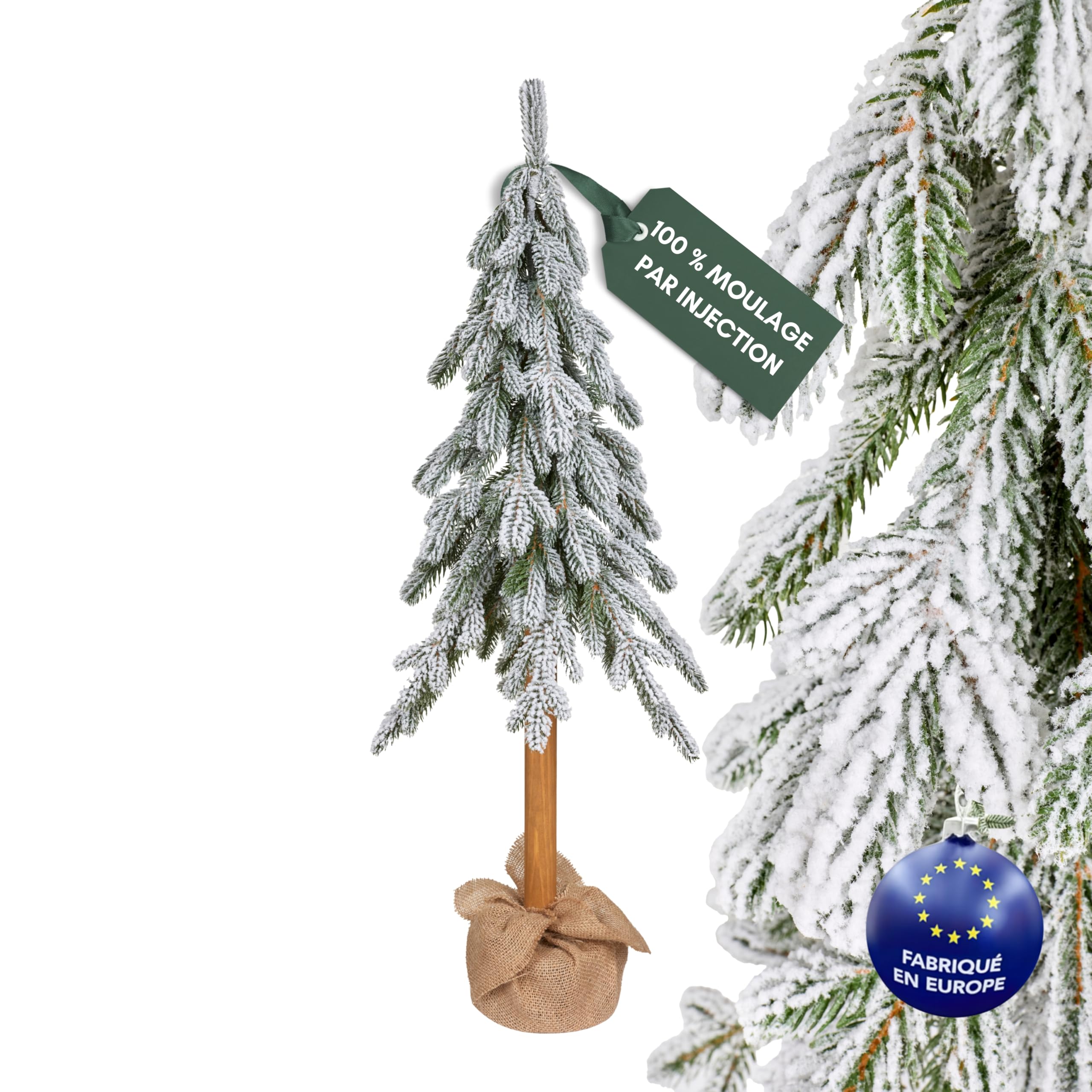 FairyTrees Sapin De Noël Artificiel 180 Cm | Arbre De Noël Avec Support En Bois | Sapin Des