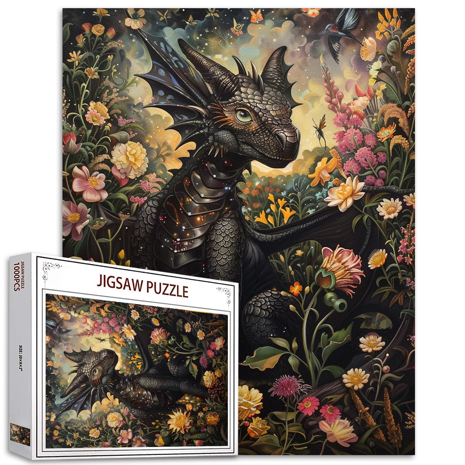 Gothic Dragon Jigsaw Puzzle 1000 Pieces Puzzle for Adults, Magical Garden Jigsaw Puzzles for Challenging Family Activity Games DIY Whimsical Creatures