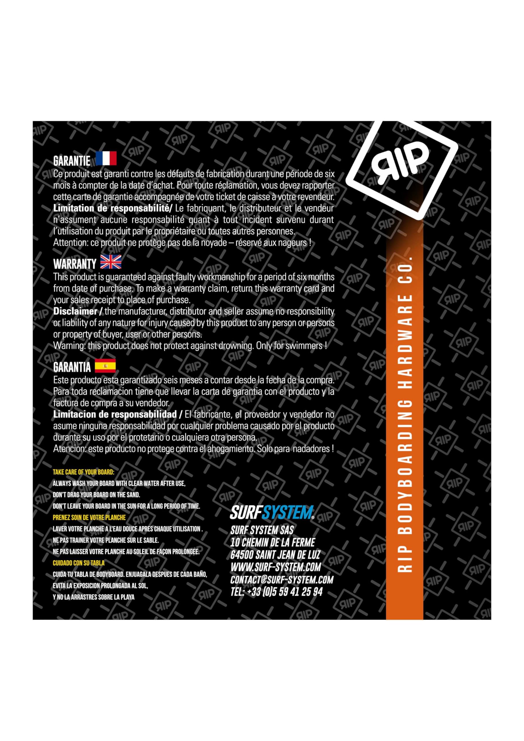 RIP Bodyboard – RIP Reactor EPS 42 + Flat Leash – 6 Farbkombinationen, CXLPE 4 mm Deck, Crescent Tail, Stringer aus Faser, 50/50 einfache Schiene – Lieferung mit Stecker, ideal für Anfänger