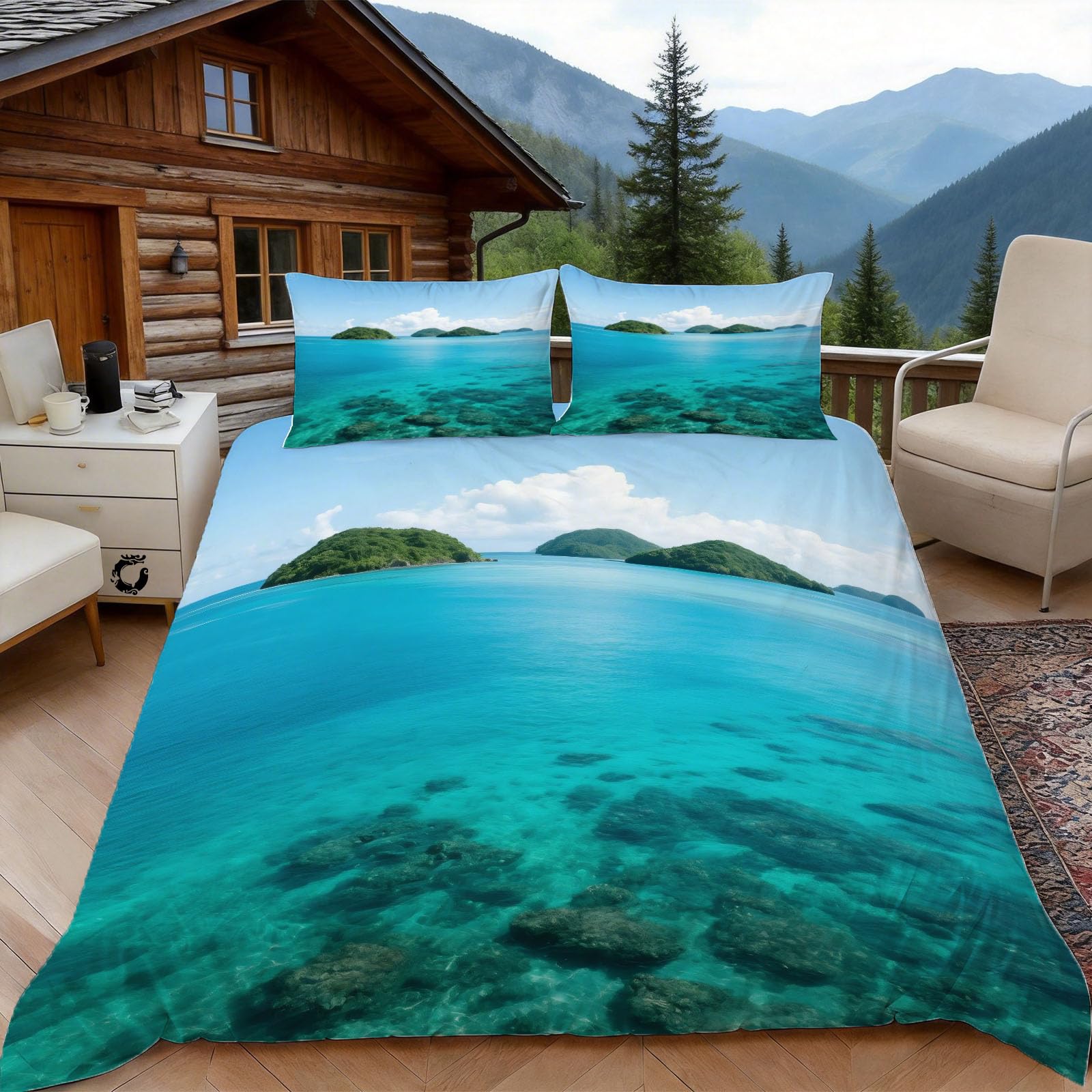 Parure de lit ocean 220x240 avec housse de couette microfibre 2 personnes