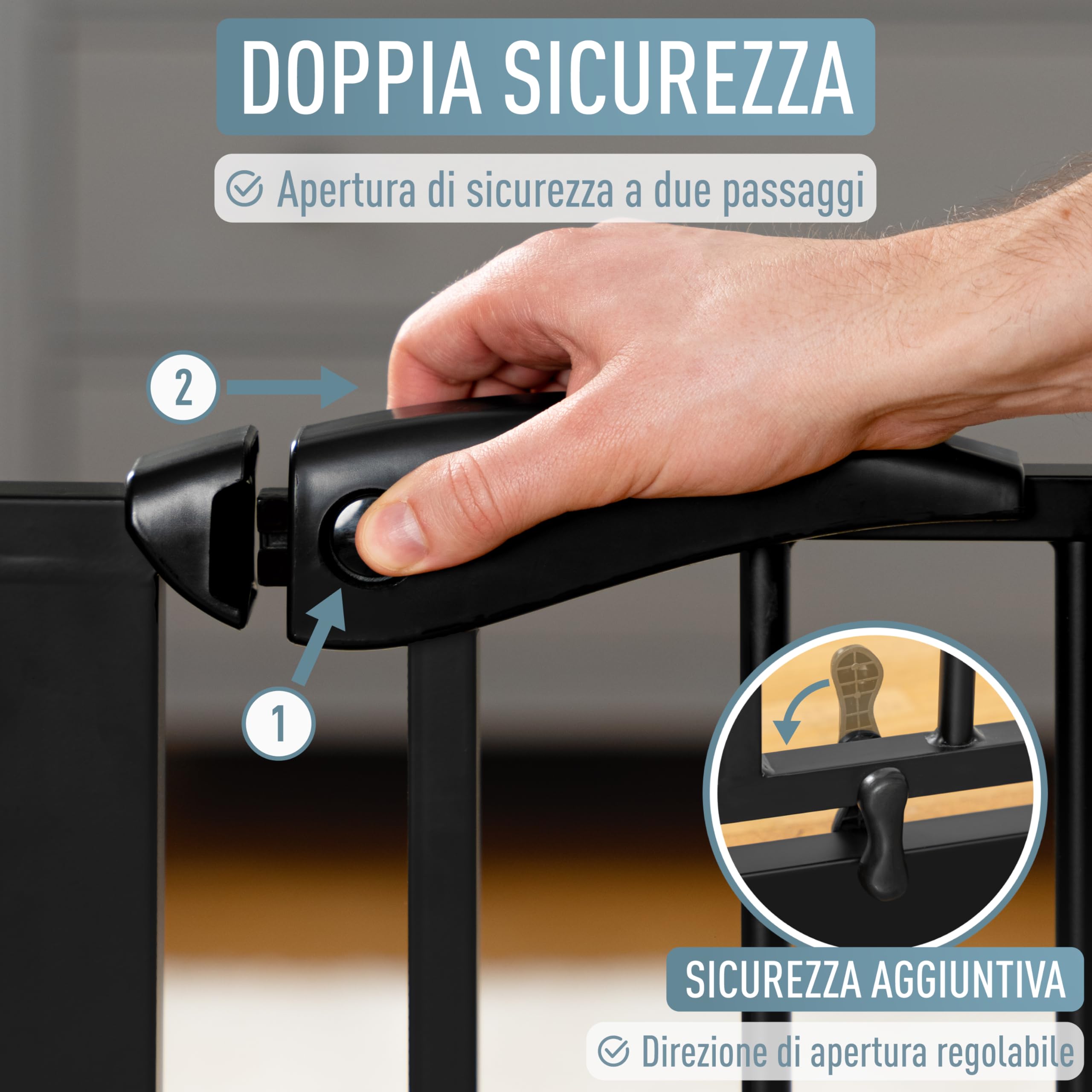 ib style Cancelletto per Bambini di Sicurezza Berrin XXL - Scale e Porte, Senza forature, Metallo, Barriera Protettiva, Anche per Cani e Animali Domestici, Nero, Larghezza: 85-95 cm