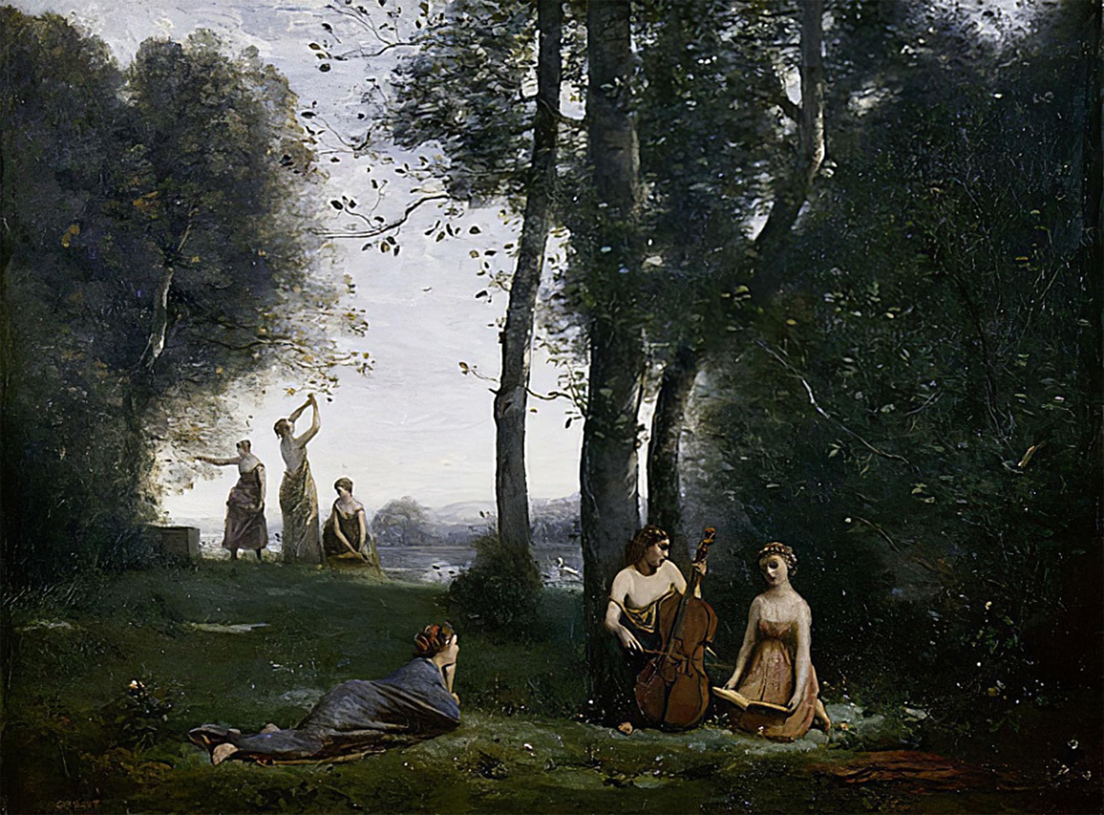 RZHRHJES Vintage Picture Wall Picture Painting Print Poster Le Concert Champêtre Ländliches Konzert- by Jean Baptiste Camille Corot Abstract Wall Art Painting for Home Decor 60x90cm