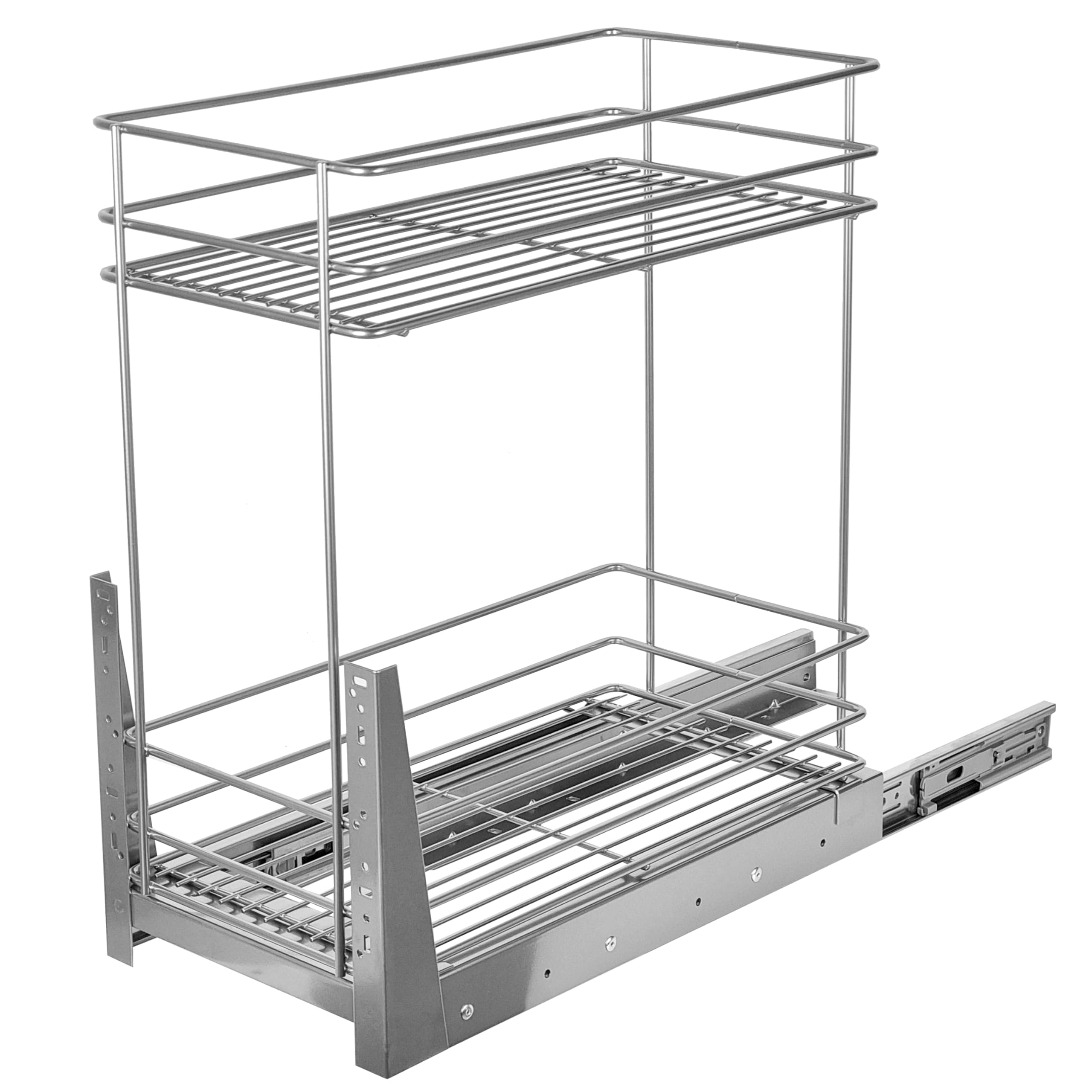 STOLMET Schrankauszug Schrankkorb mit Vollauszug Ausziehbare Küchenschublade mit Soft Close System Korbauszug für Küchenschrank Schrank mit Außenbreite von 30cm 2 Ablagen 480x545x 250mm Silber