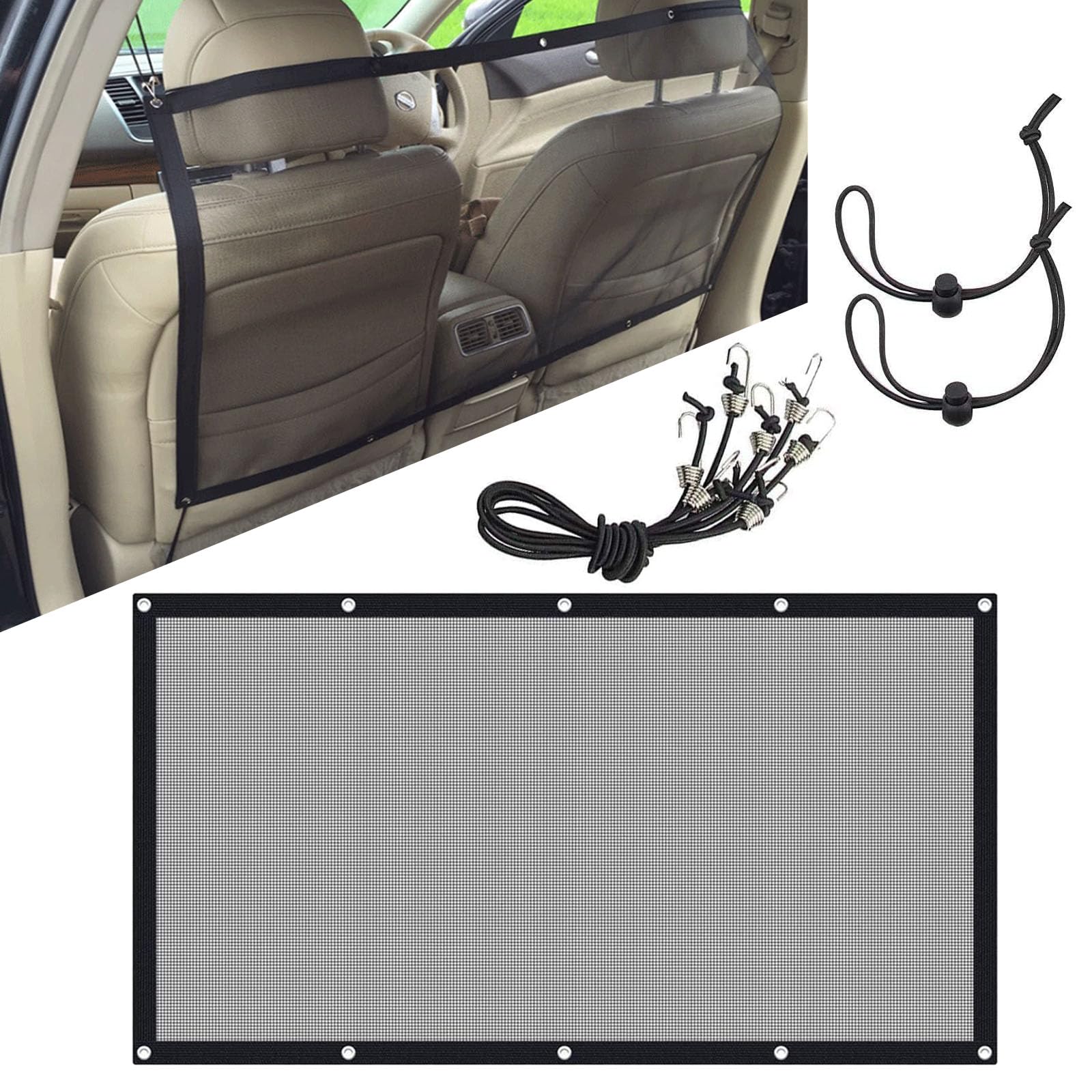 Hawyet 1 PC Car Front Rear Seat Isolation Net, 45.27" x 24.4" Nylon Mesh Rear Safety Fence Protective Net, Universal Hook Fixed Installation Protection Device, Suitable for Most Car Models (Black)