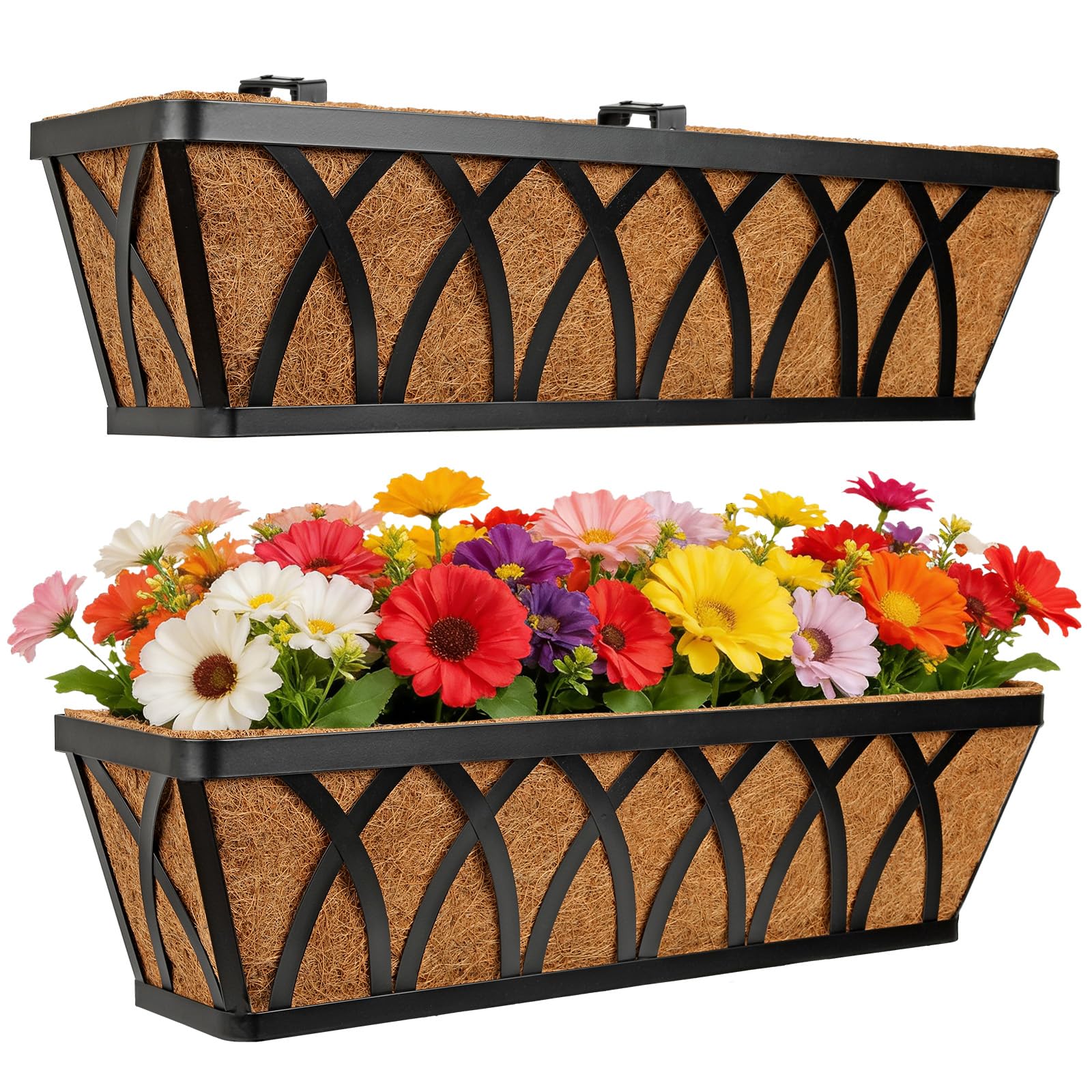 Lot de 2 pots de fleurs suspendus en métal de 61 cm de long avec motif croix