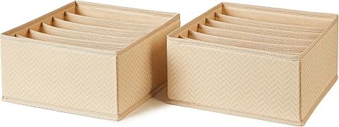 Ocean Home Textile 2'li 6 Bölmeli Bej Balıksırtı Çekmece İçi Düzenleyici Kutu Set 28 x 28 x 13 cm