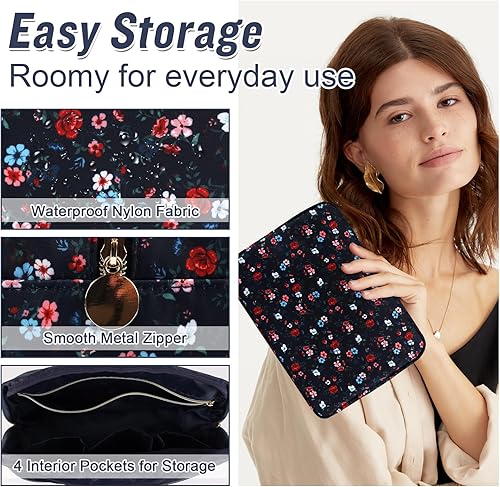 Miniatura 3 de izuzta Nylon Lager Pequeño Slim Mini Maquillaje Bolsa Organizador, Azul marino-flor, Viajes