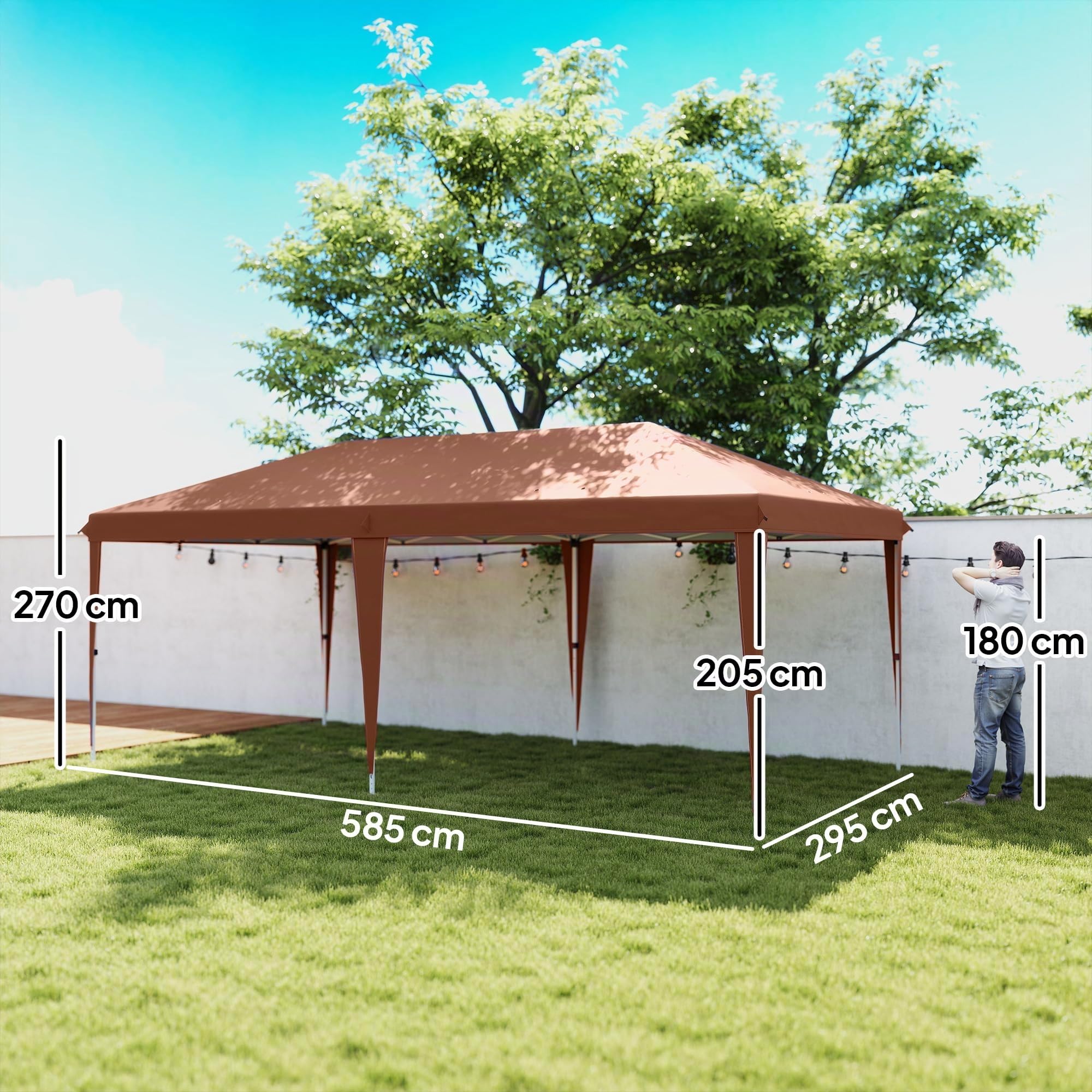 Outsunny Carpa Plegable Gazebo 3x6 m Altura Ajustable 3 Niveles Café | Cenador Plegable, Toldo Anti-UV, Bolsa de Transporte, para Camping Fiestas