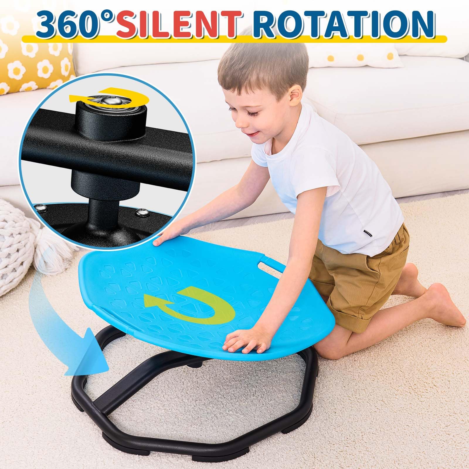 KidBloom Sedia Girevole Bambini Sensoriale con Maniglie, Giochi Sensoriali Autismo, Sedia Girevole con Base Antiscivolo e Rotazione a 360° (Blu)