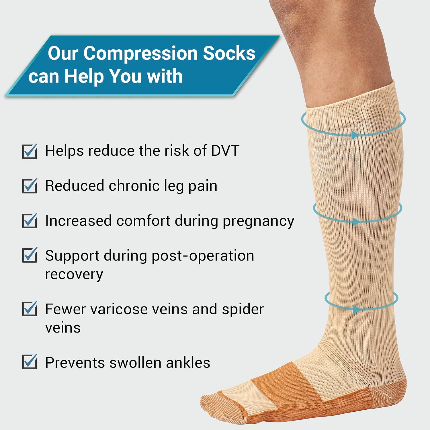 360 RELIEF 1 Pair Copper Compression Socks Women & Men 15-20 mmHg Varicose Veins, Travel, Running, Pregnancy Socks, S/M - Image 3