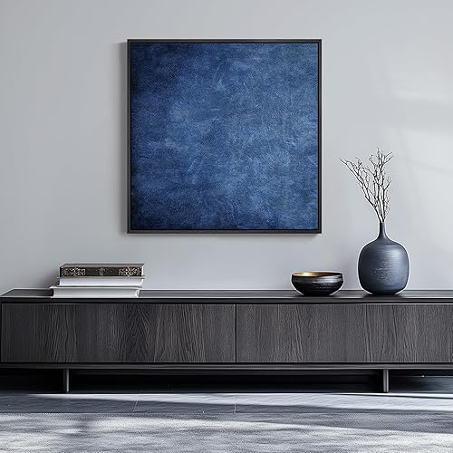 Large Framed Navy Blue Abstract Wall Art for Living Room, Modern Canvas Prints Paintings Artwork for Walls, Minimalist Blue Pictures for Hallway, Bedroom, Office Wall Decor -30x30 In - 30" W x 30" H - Deep Indigo