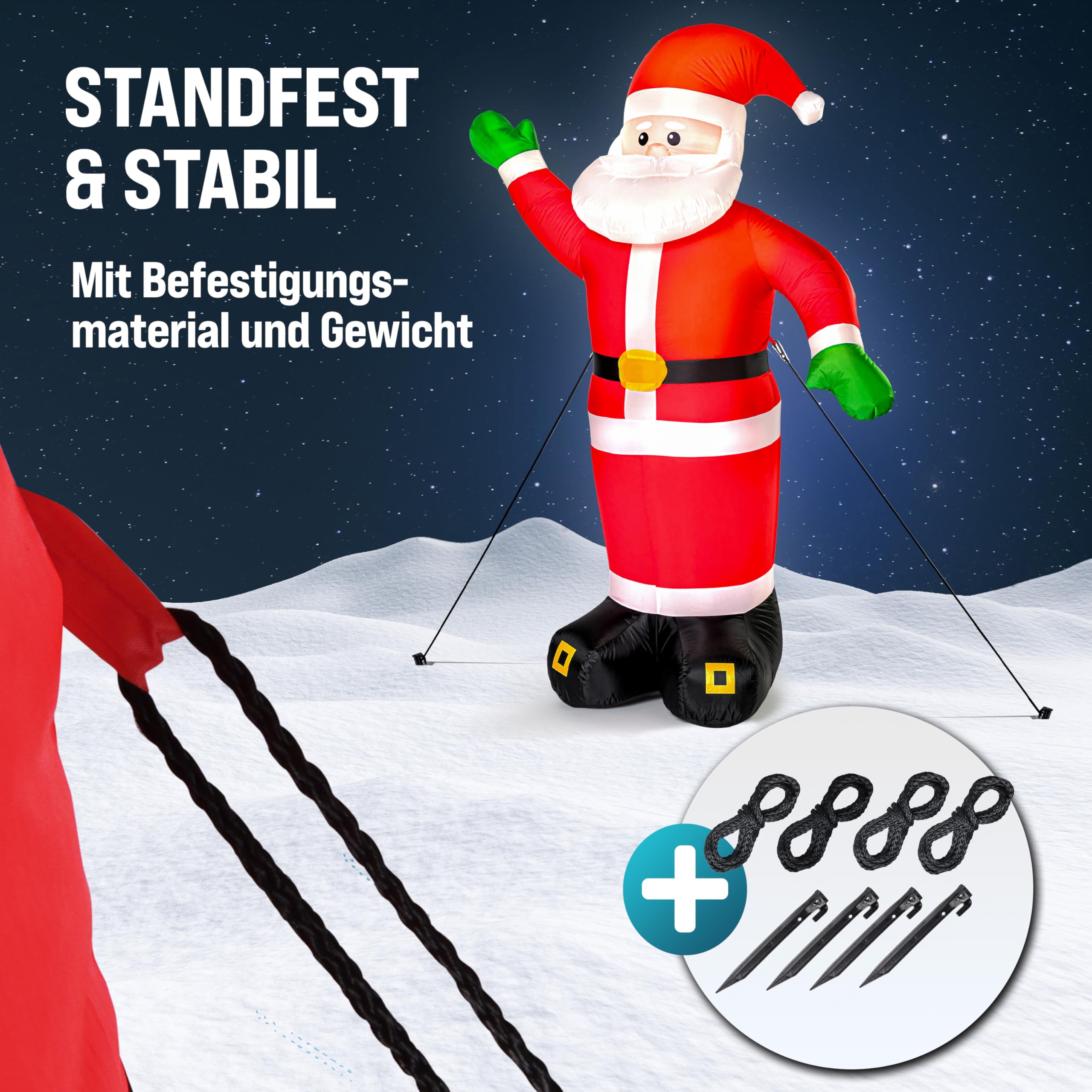 MONZANA® Aufblasbarer Weihnachtsmann XXL 250cm LED Beleuchtet Befestigungsmaterial IP44 Außen Weihnachtsdeko Santa Nikolaus Weihnachtsfigur Christmas
