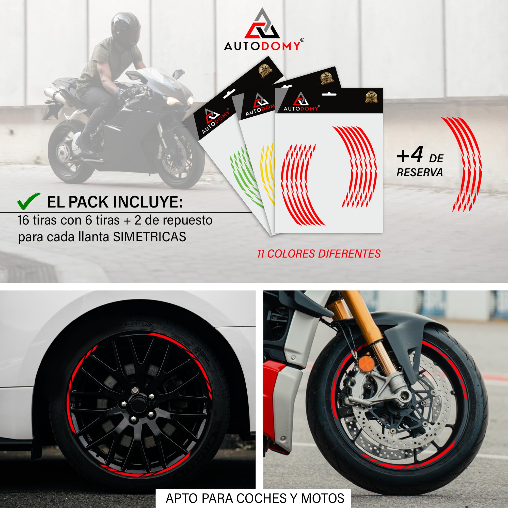 Autodomy Naklejki na Felgi Motocyklowe | Pełny Zestaw na 2 Felgi od 15" do 19" Cal | Odporne na Deszcz, Słońce, Tłuszcz i Olej | Sportowy Design (Srebrny)