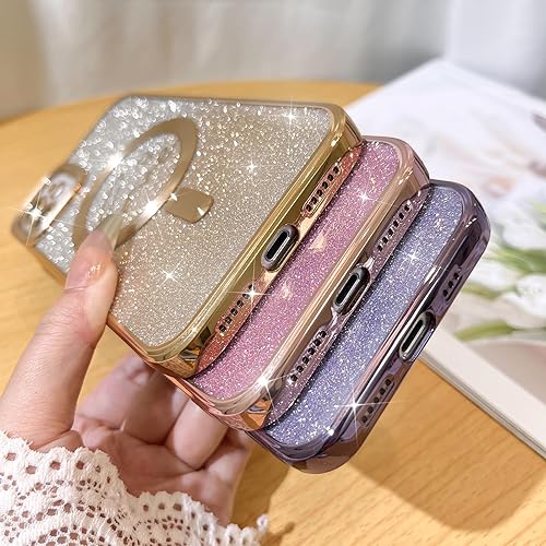 Vista 549 de Fiyart - Funda transparente magnética con purpurina para iPhone 12 para mujeres, con grabado "Love" metálico, protección para cámara y antigolpes