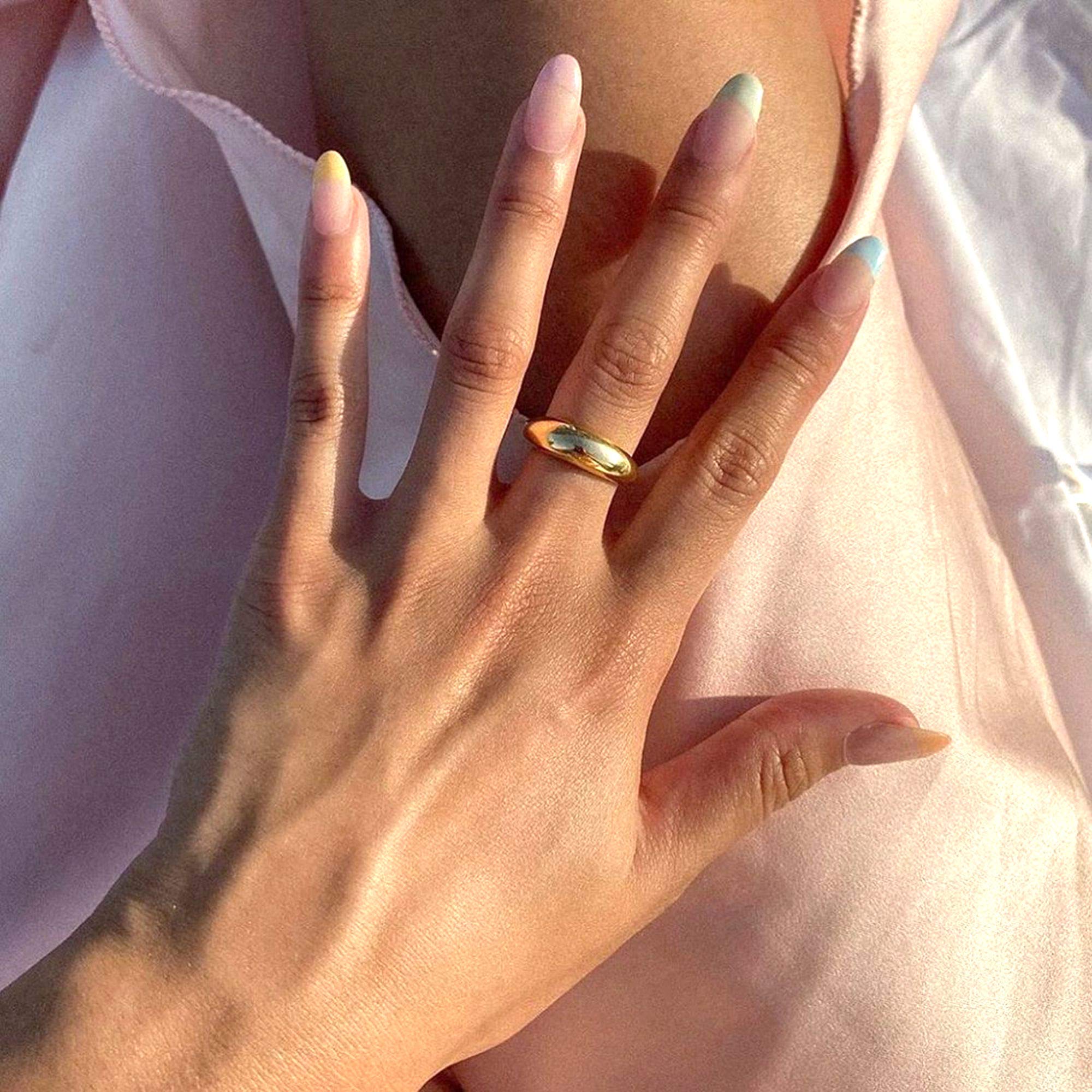 Anillo grueso de cúpula para mujer, anillo chapado en oro de 14 quilates, talla 5-8.5, latín, 9, 14k dorado, MIAZ-DOME RING-G9 3