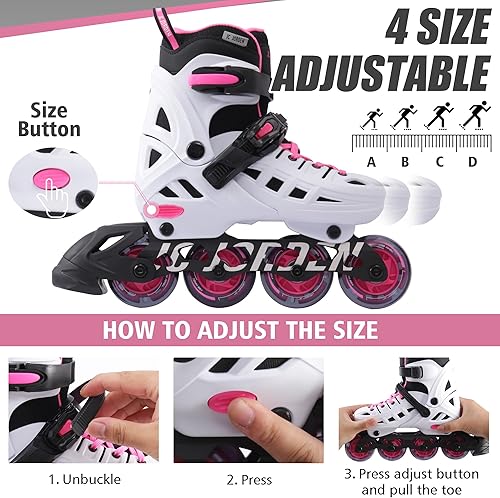 Miniatura 5 de Patines en línea para niños y niñas, 4 tamaños ajustables con ruedas en línea y ruedas completamente iluminadas para mujeres y hombres, carcasa