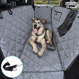 comwish Truck Dog Seat Cover Back Seat | 100% Waterproof & Seat Belt | Pet Hammock for Car Rear Seat Protector with Mesh Window Fits Pickup Ford F-Series/Chevrolet Silverado/Ram/GMC Sierra etc(Gray)