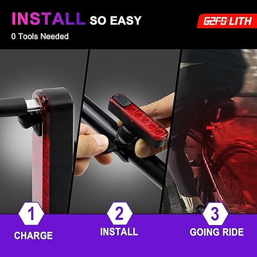 Miniatura 5 de Luz trasera para bicicleta, clasificación impermeable IPX6, 4 modos de luz trasera de bicicleta, recargable USB-C, luz trasera para bicicleta