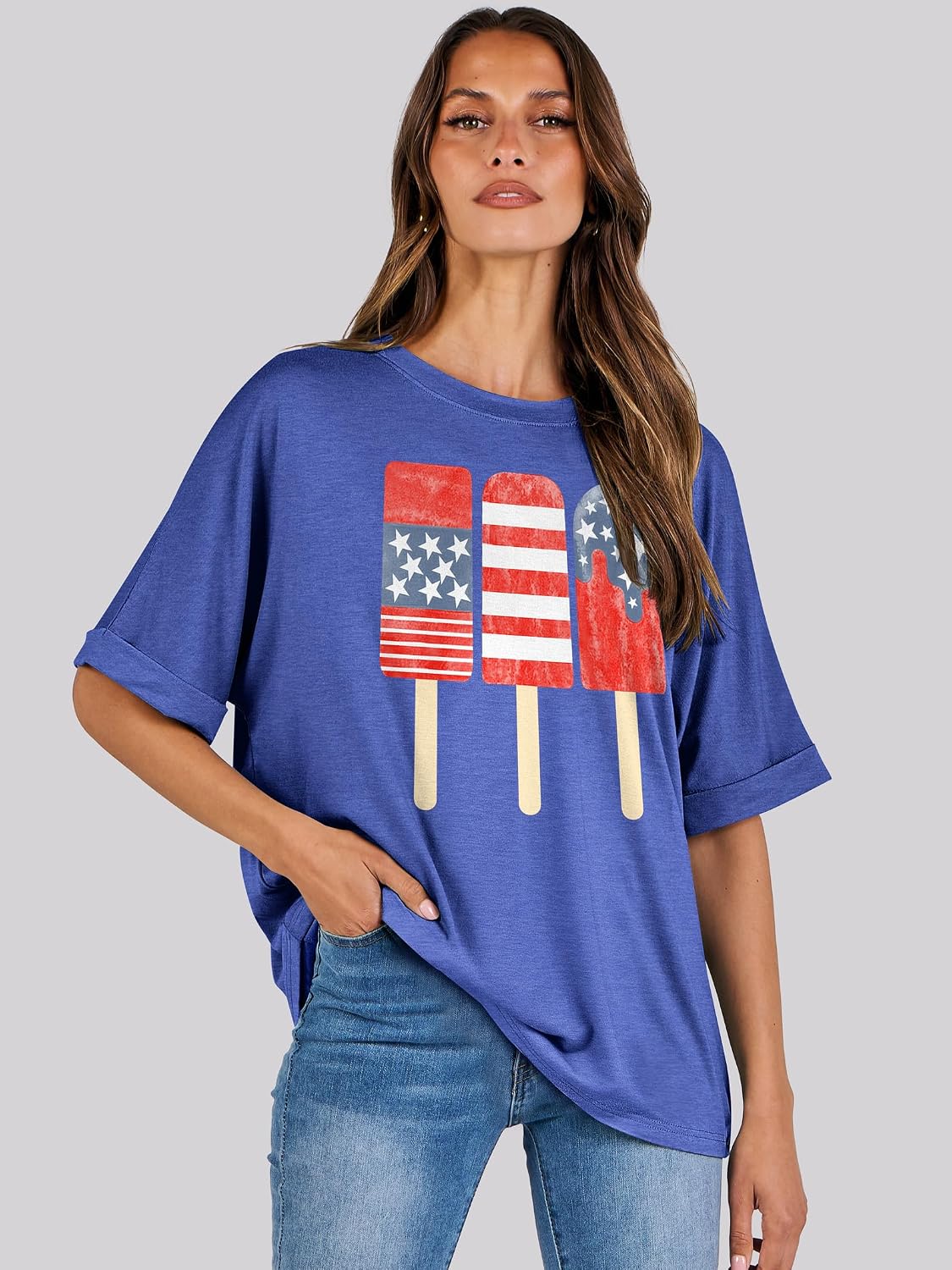 LOGENE Women's 4th of July T Shirts American Flag Print Patriotic Independence Day Summer Basic Short Sleeve Tees Tops