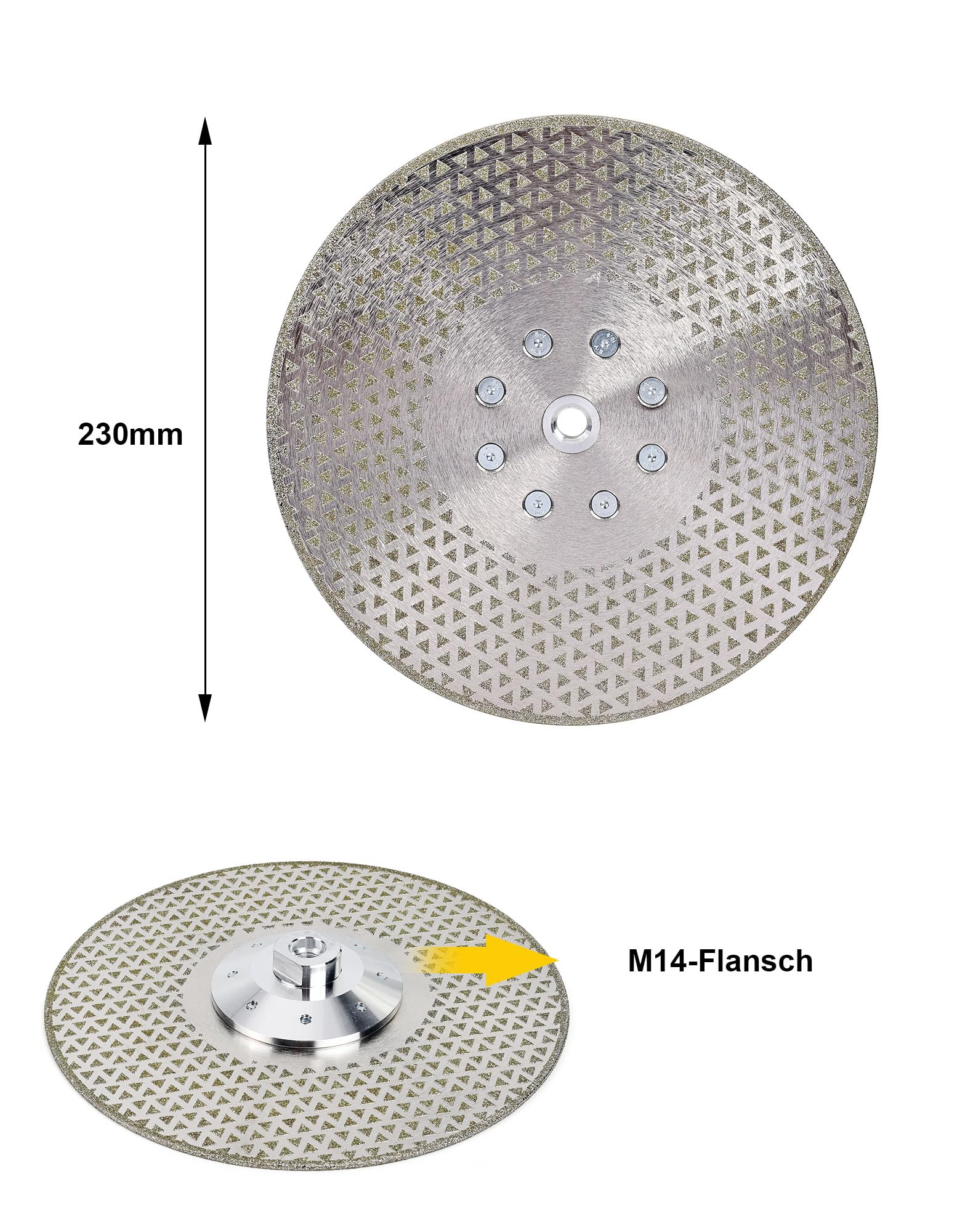 Disco diamantato da 230 mm con flangia M14, disco diamantato da 230 mm, doppia funzione 2 in 1, disco da taglio e mola ad alte prestazioni