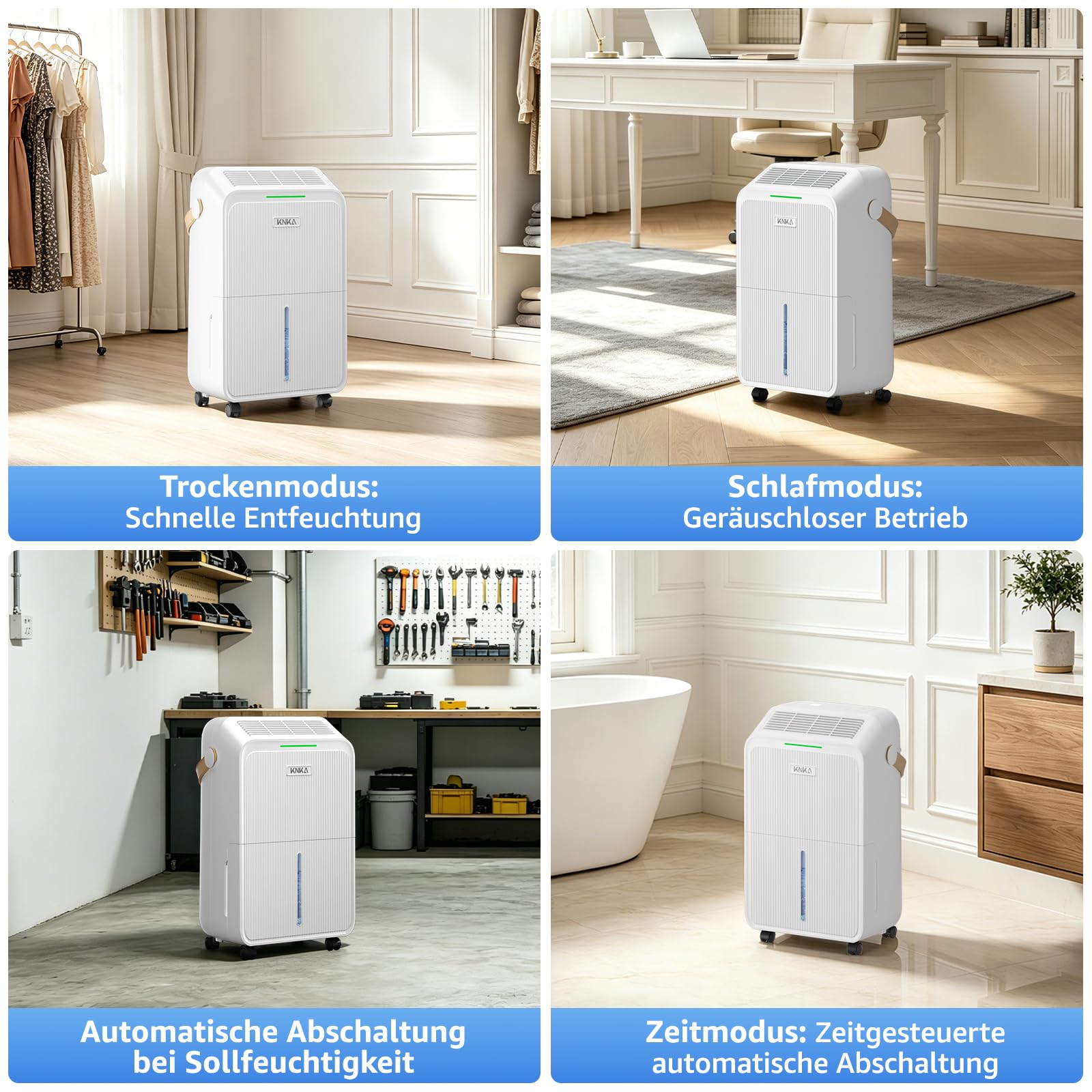 KNKA Luftentfeuchter, 16 L/T, Energiesparender Entfeuchter, Leiser Raumentfeuchter, 3,3 L Wassertank, Schlafmodus, LED-Feuchtigkeitsanzeige in Echtzeit, 100 m³ (35 m²), für Waschküche, Wohnung, Keller
