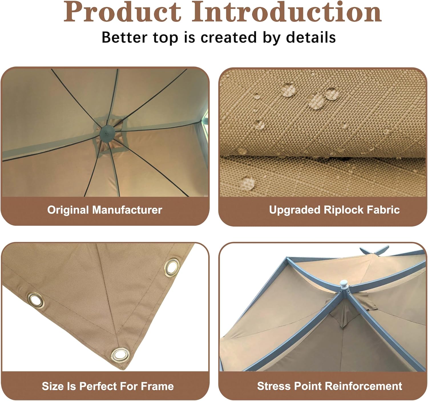 SCOCANOPY Replacement Top Fit for Lowe's Allen Roth 10X10 Ft Gazebo Model #GF-12S039B / GF-9A037X,(Beige)