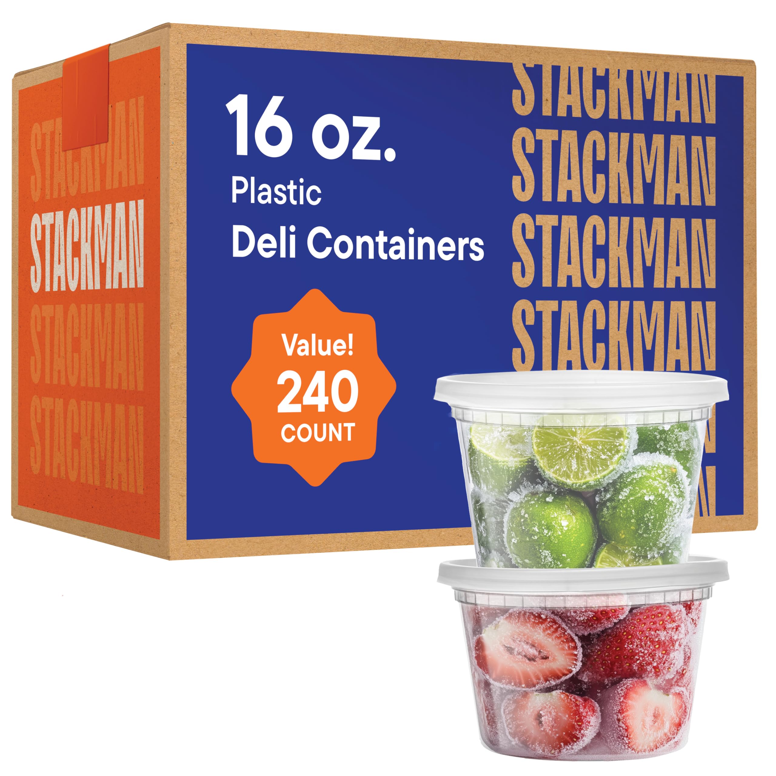 Stack Man [240 Sets - 16 oz.] Clear Plastic Deli Food Storage Containers with Airtight Lids - Soup Containers - Bulk Pack - 240/Case Brand