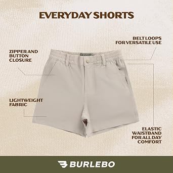 Burlebo Mens Everyday Shorts Lightweight Casual Shorts with Stretch Fabric and Functional Pockets