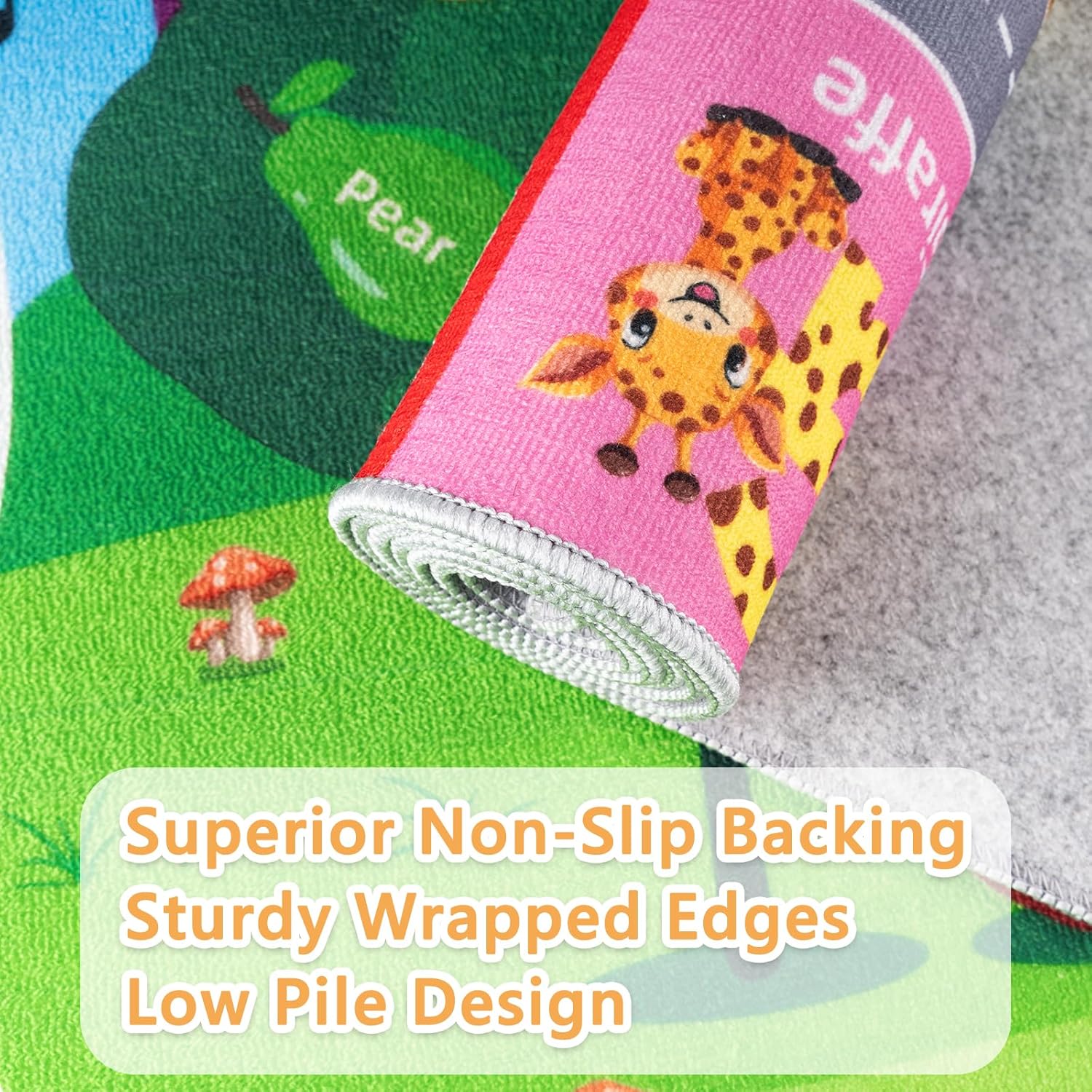 Kids Rug for Playroom, 4x6 ABC Educational Carpet for Classroom,Non Slip Washable Play Mat with Alphabet Numbers Seasons Animal Color Fruit, Kids Area Rug Classroom Carpet Nursery Toddler Room Decor