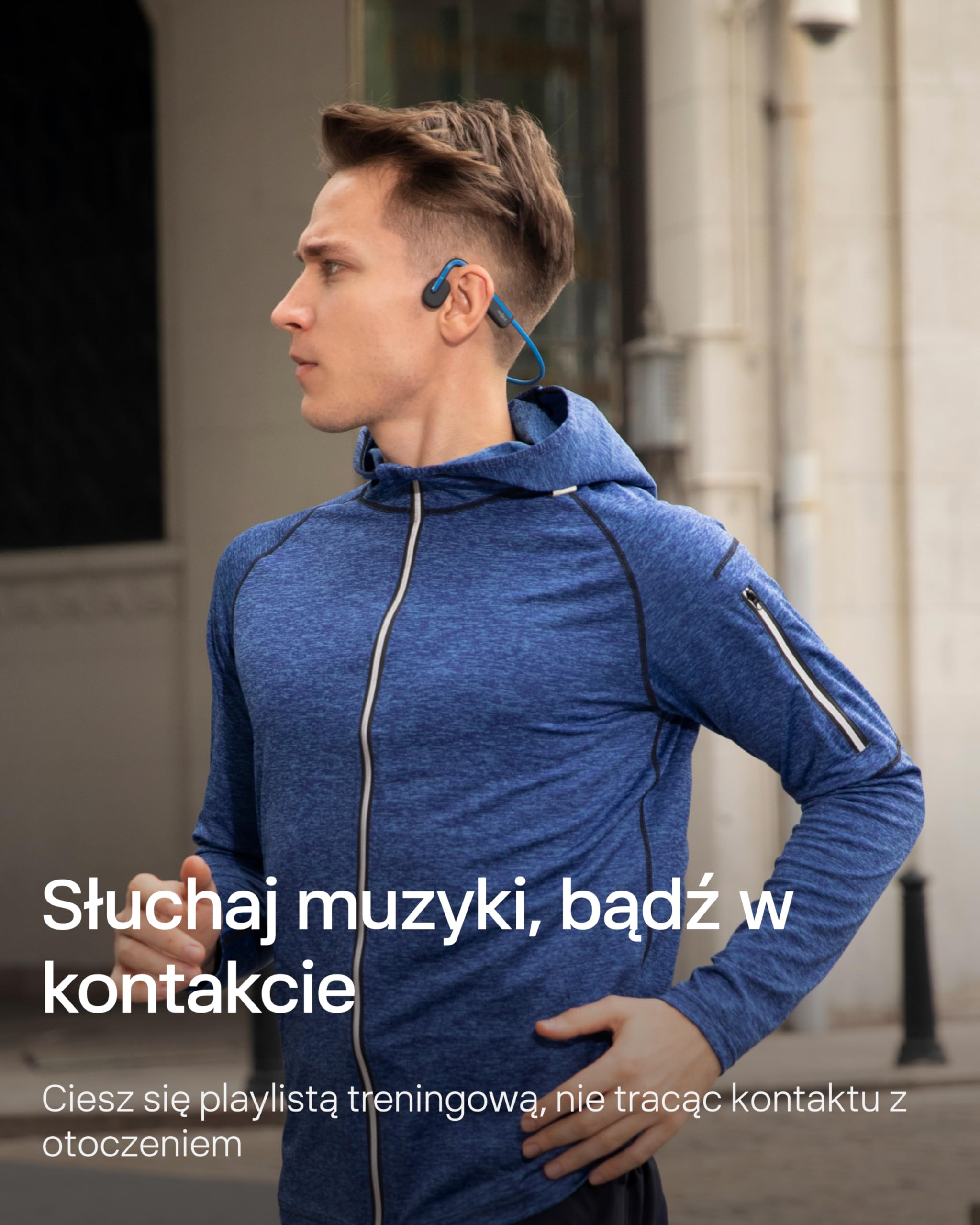 SHOKZ OpenMove Przewodnictwo Kostne, Bezprzewodowe Bluetooth 5.1, Otwarte Uszy, Czysty Dźwięk, Bateria 6h, Waga 29g, IP55, Słyszy Ruch i Otoczenie, do Biegania, Treningu i Codziennego Użytku,Niebieski