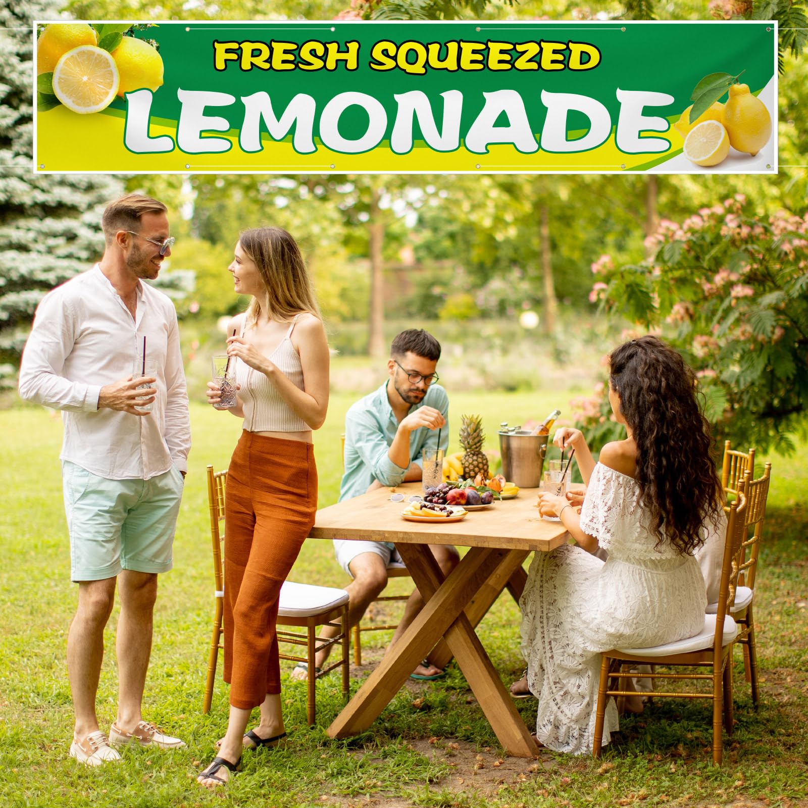 2 X 2,4 M Limonade Werbebanner Aus Polyester – Fresh Squeezed Zitrone Flagge Für Stand Oder Laden