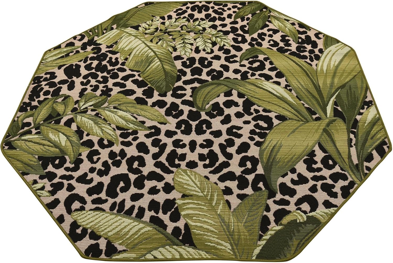 Rugs.com Outdoor Botanical Collection Rug – 5 Ft Octagon Green Flatweave-Pile Rug Perfect for Living Rooms, Kitchens, Entryways