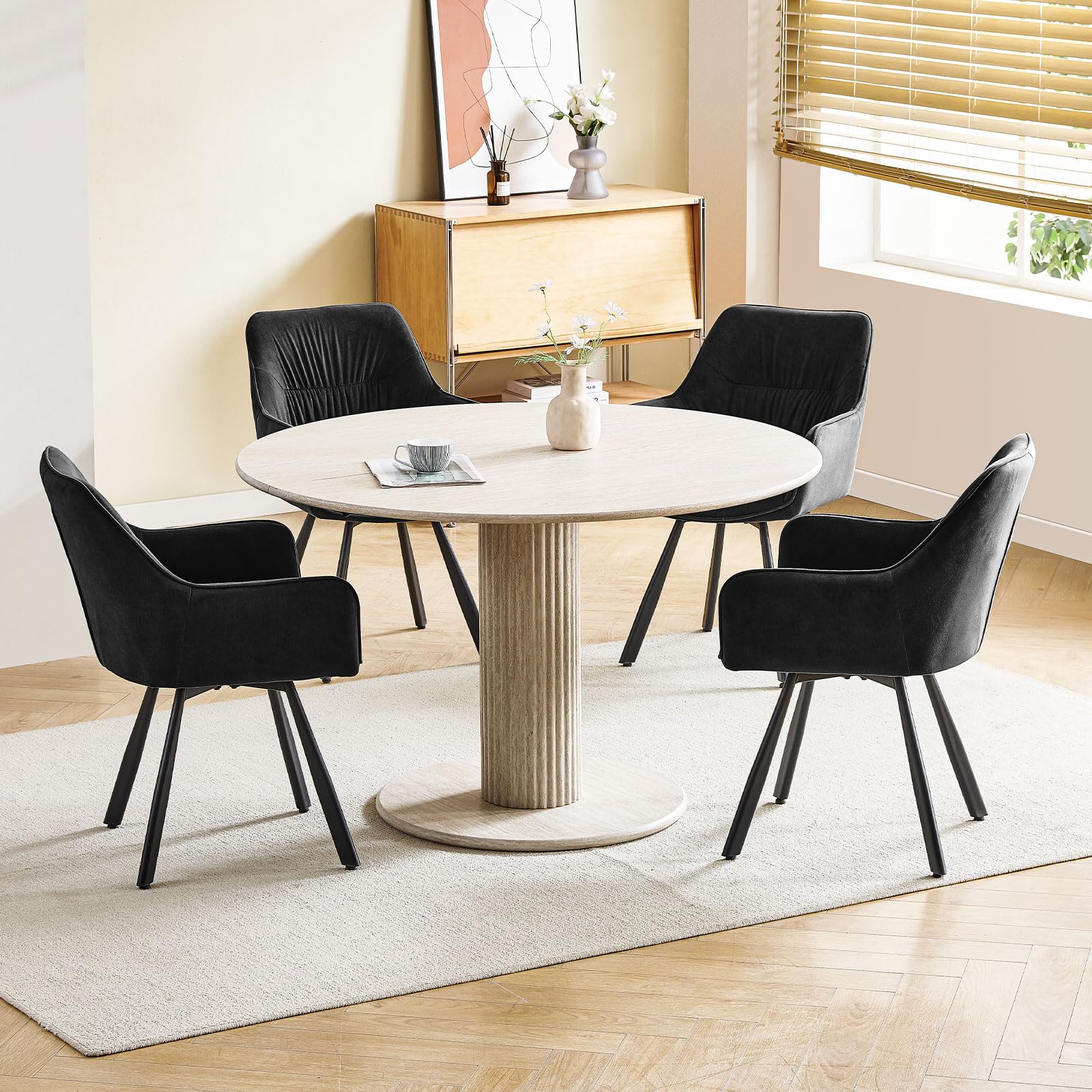 WAFTING Esszimmerstuhl 4er Set drehbar, Armlehnstuhl drehbar 360°,Moderner Polsterstuhl Stuhl Samt, Stühle für Esszimmer,Küchenstuhl für Wohnzimmer, Arbeitszimmer,Schlafzimmer,Schwarz | Mit Armlehnen, Samt, gepolstert, mit Rückenlehne, auch für Wohnzimmer
