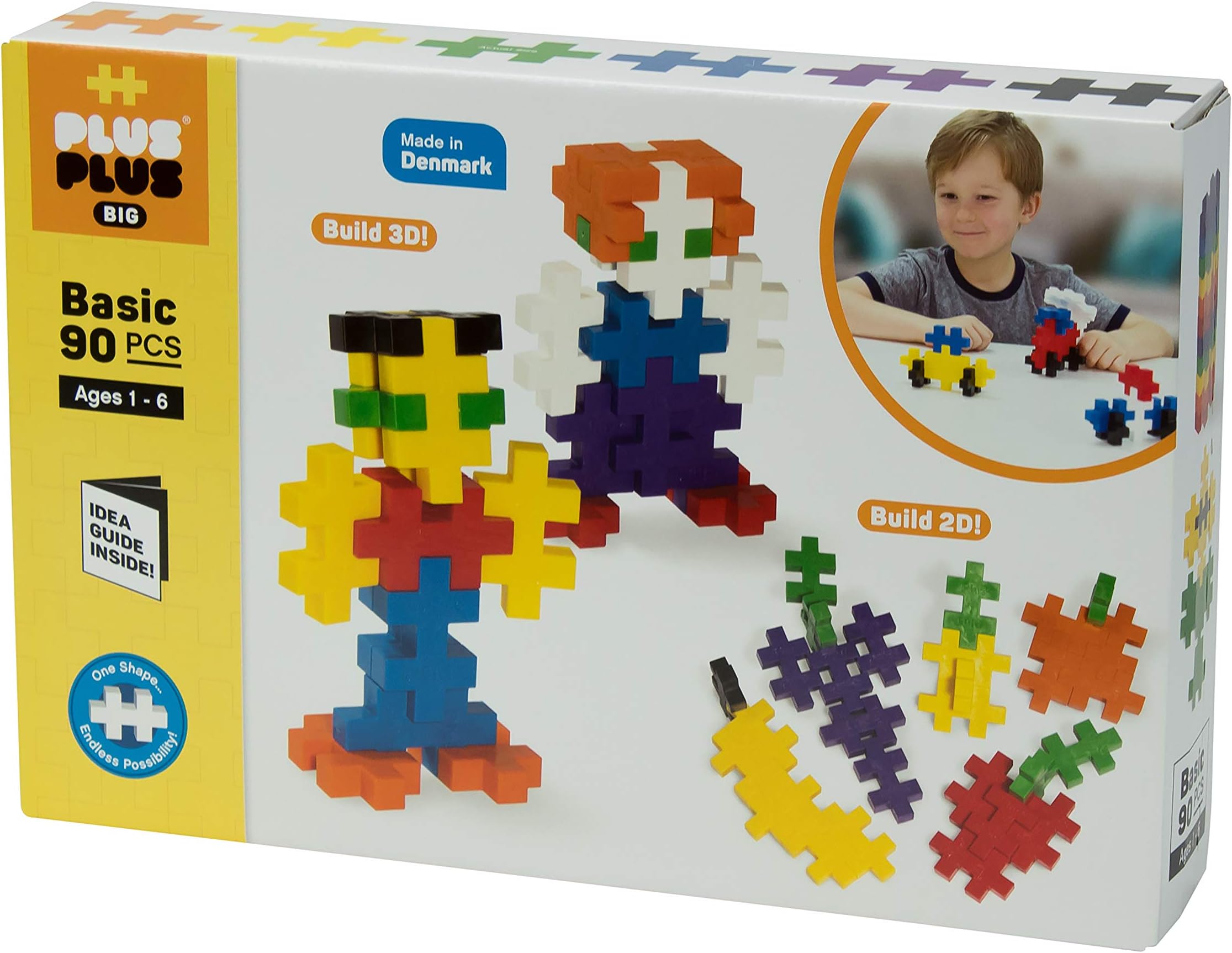 PLUS PLUS BIG - Open Play Set - 90 Piece - Basic Color Mix, Construction Building Stem Toy, Interlocking Large Puzzle Blocks for Toddlers and Preschool
