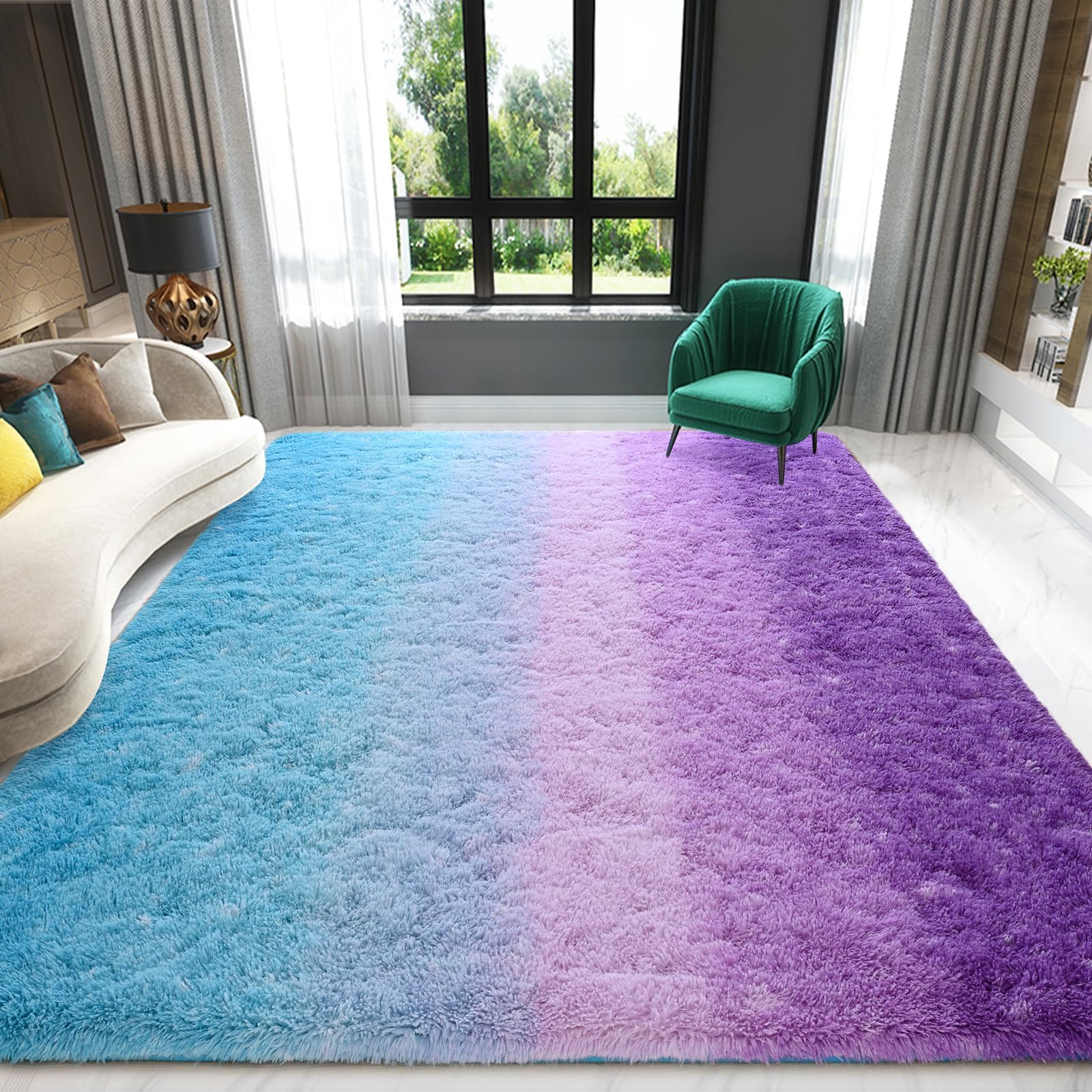 Purple Blue Area Rugs 4x6 Feet Rug for Bedroom Living Room, Cute Indoor Gradient Carpets, Plush Soft Rug for Kids Room, Fluffy Rugs for Girls Boys Nursery Room Home Decor