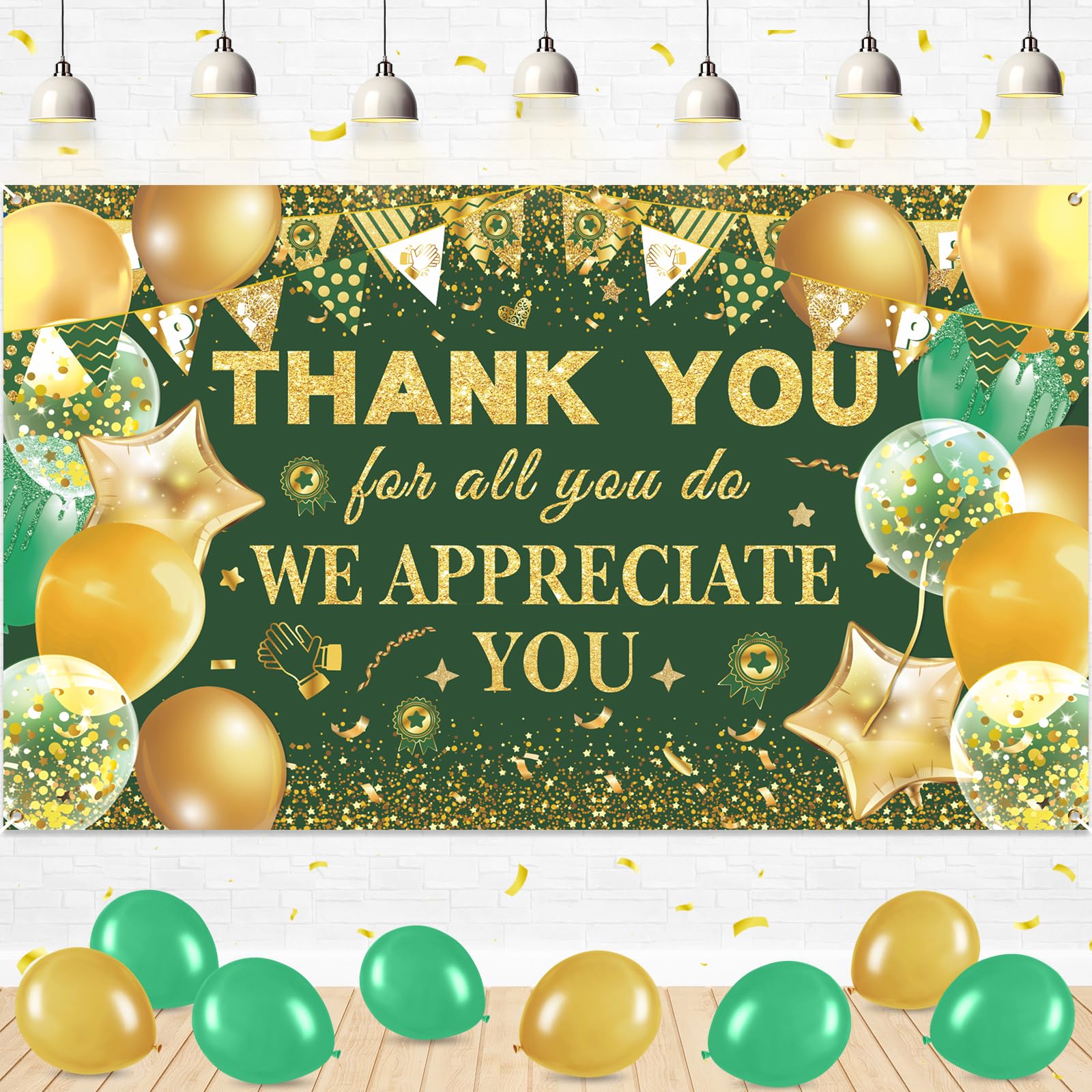 We Appreciate You Thank You Decorations Green Gold Banner Backdrop for Employee Staff Appreciation Gifts Pastor Teacher Doctor Retirement Party Decor