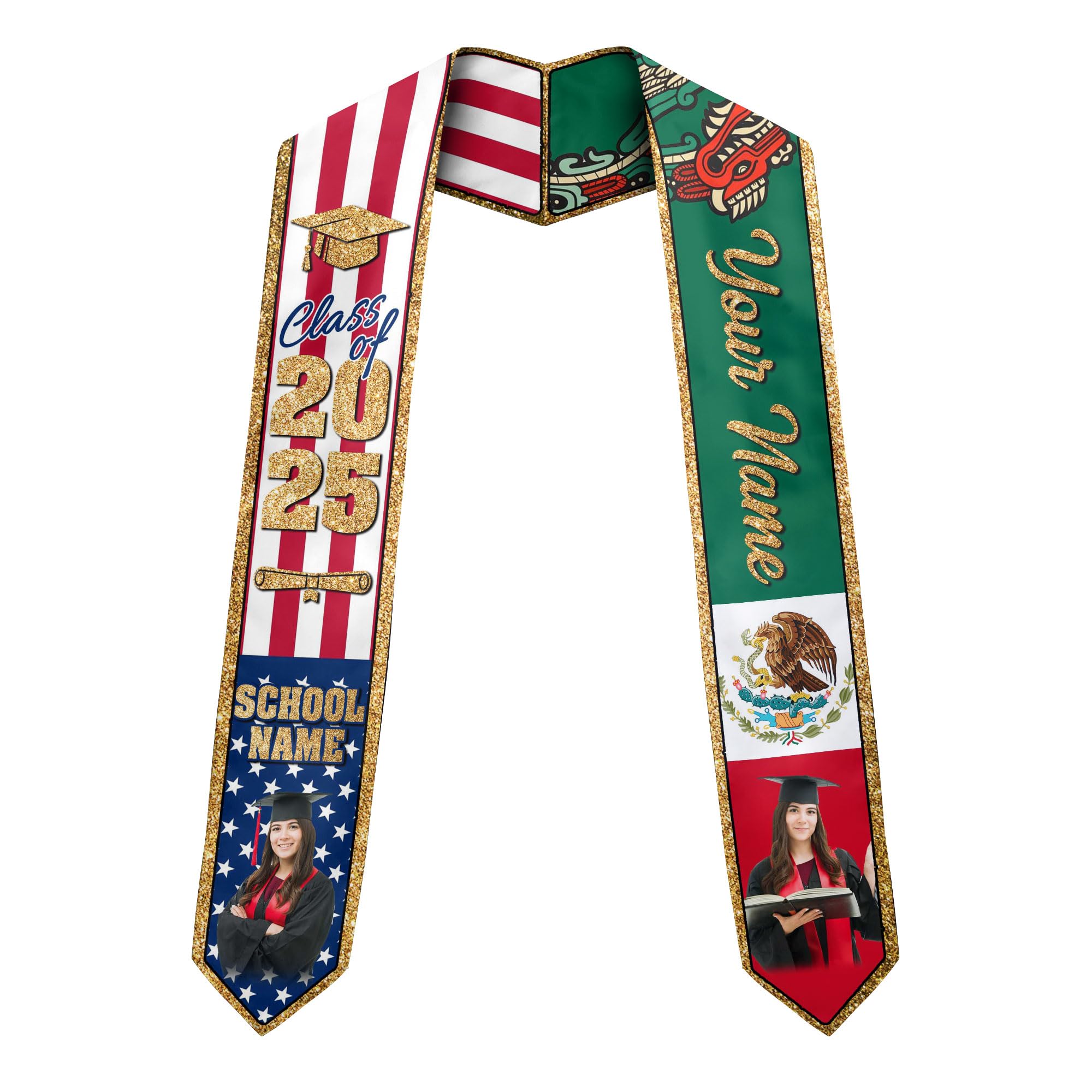 MonkeyVan Personalized Mexican Graduation Sash, Mexican American Flag Graduation Stole Graduation Stole Class Of 2025 Mexico Mxc 10