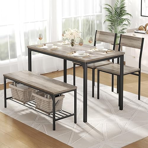 Miniatura 11 de DUMOS Mesa de comedor, juego de mesa de comedor para 4 personas con banco, mesa de cocina fácil de montar, ahorro de espacio, juego ideal para 4