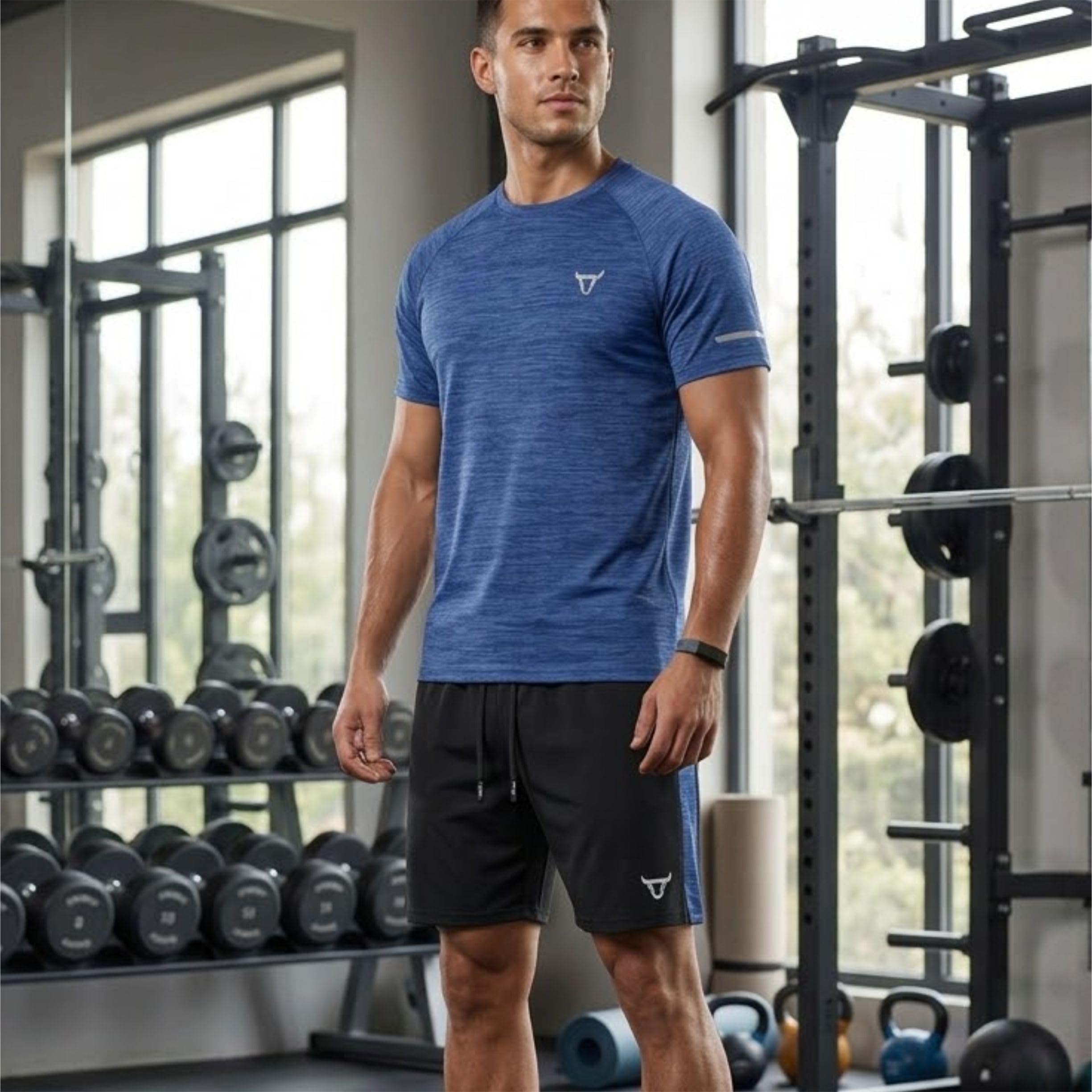 TORO ACTIVA Set da palestra da uomo melange a maniche corte ad asciugatura rapida sportivo casual maglietta pantaloncini da allenamento tuta traspirante Activewear per corsa fitness sollevamento pesi