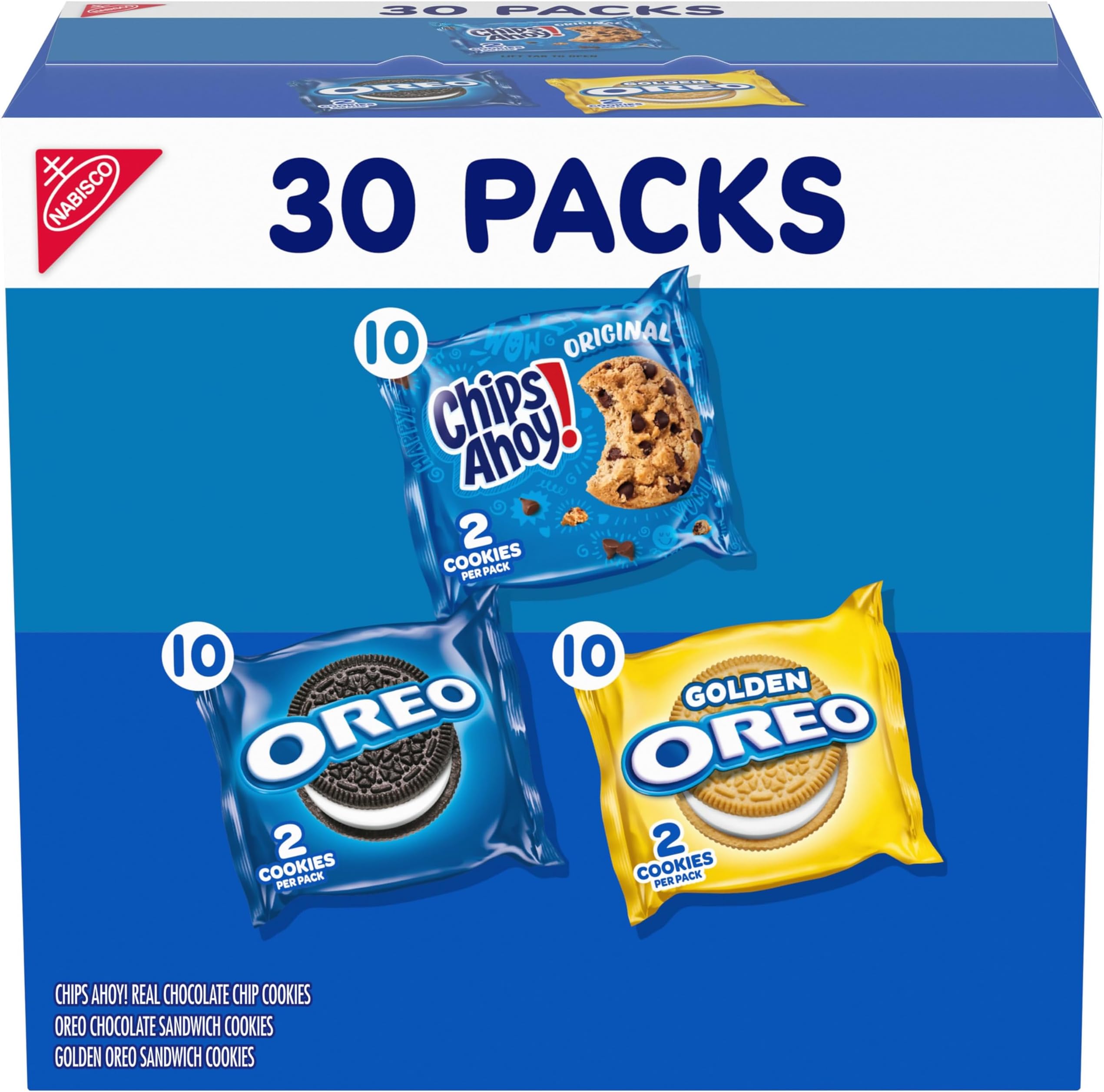 Nabisco Sweet Treats Cookie Variety Pack OREO, OREO Golden & CHIPS AHOY!, 30 Snack Packs- 3PACK OF 30