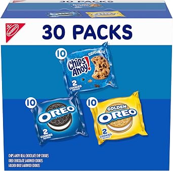 Nabisco Sweet Treats Cookie Variety Pack OREO, OREO Golden & CHIPS AHOY! , 30 Snack Packs- 3PACK OF 30