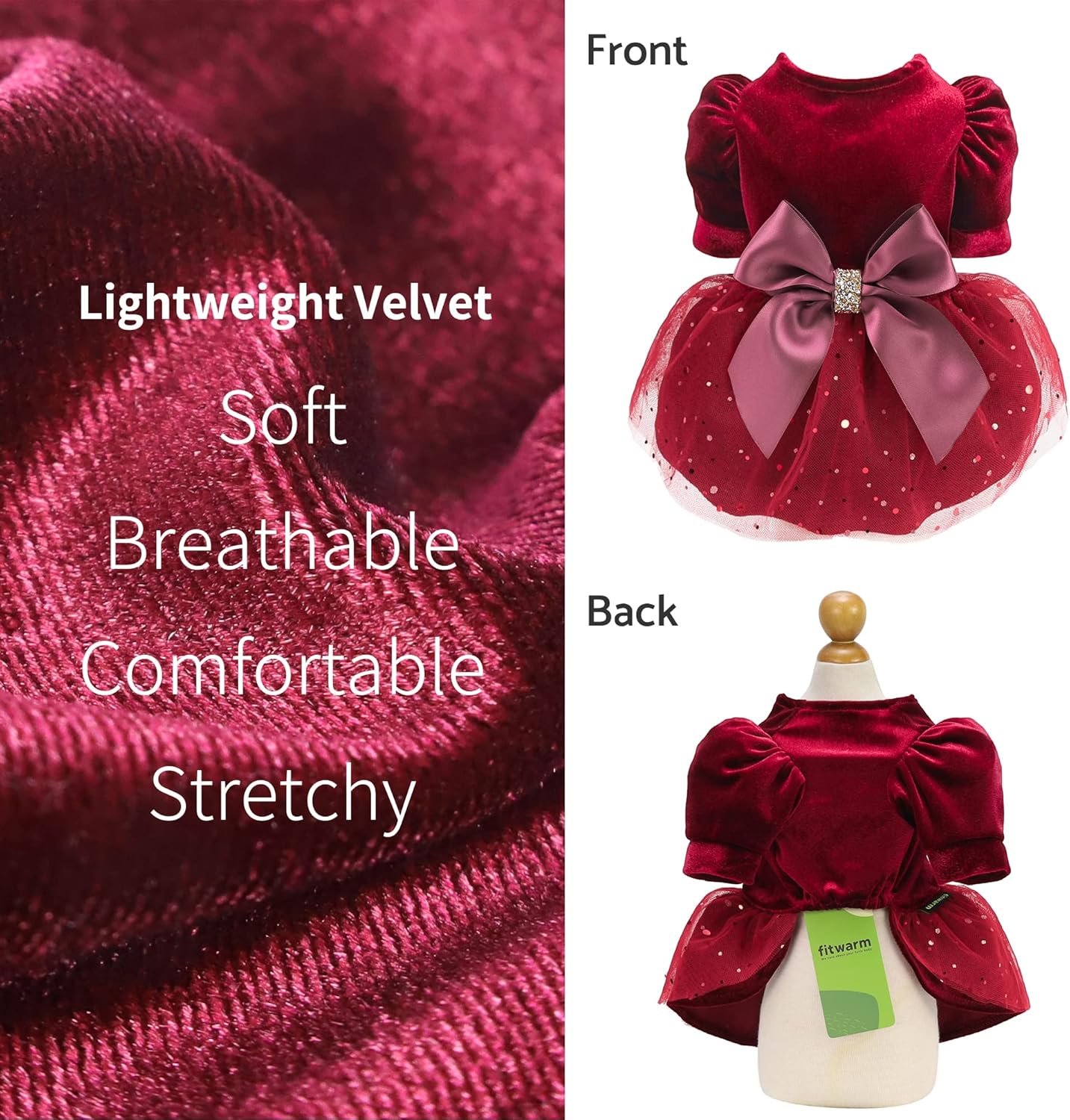 Fitwarm Fancy Dog Christmas Outfit, Dog Tulle Dress, Dog Winter Clothes for Small Dogs Girl, Cat Apparel, Lightweight Velvet, Red, Small : Pet Supplies
