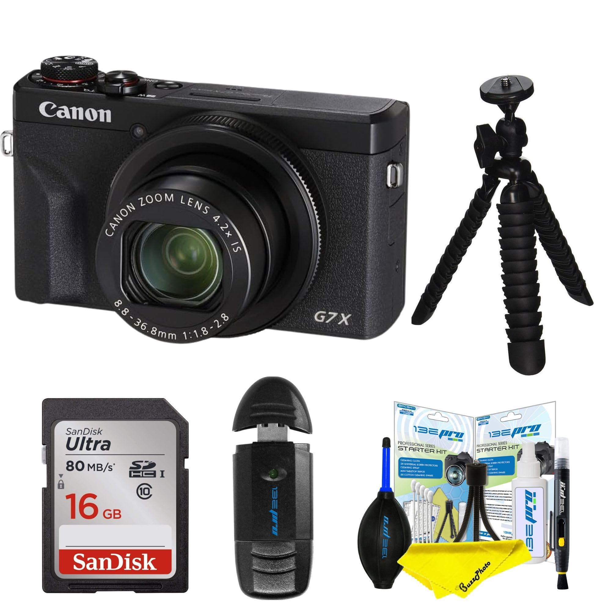 Canon PowerShot Digital Camera [G7 X Mark III] with Wi-Fi &amp; NFC, LCD Screen and 4K Video (Camera w/BuzzPhoto Advanced Accessories Bundle, Black)