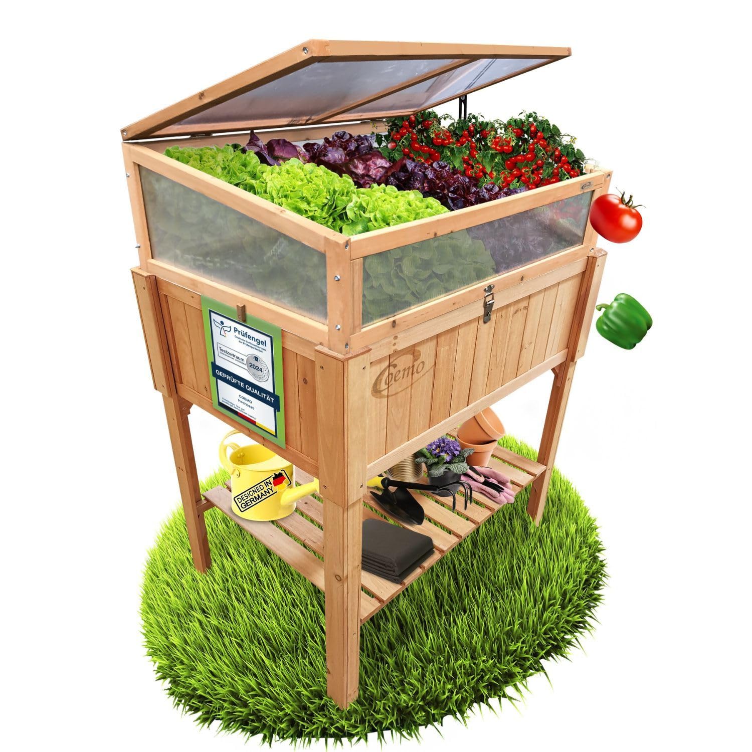 Jardinière surélevée avec embase 90 x 60 x 120 cm – Parterre de jardin ergonomique en bois, résistant aux intempéries et durable – Parfait pour les légumes, les herbes et les fleurs – N'abîme pas le