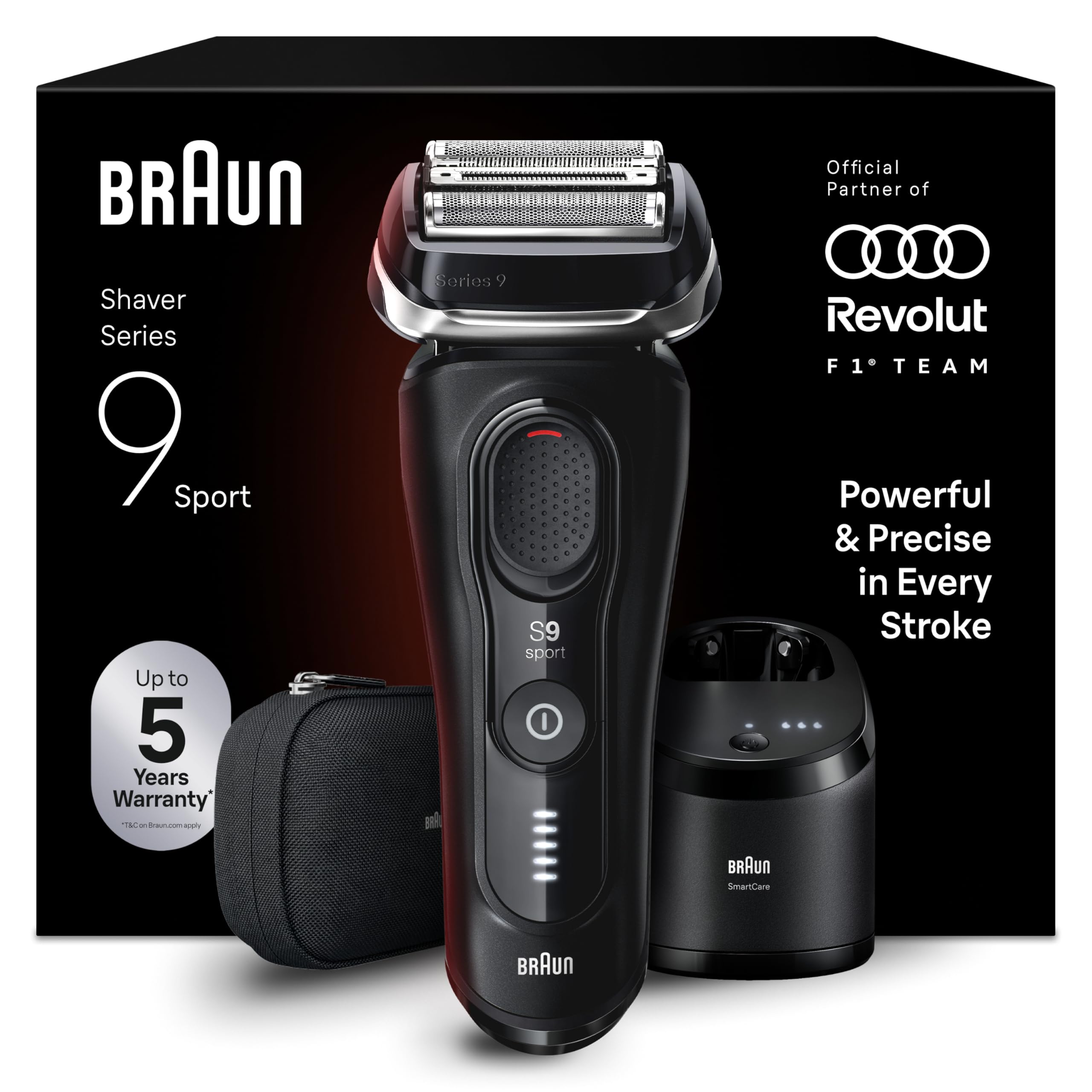 Braun Rasierer Herren Elektrisch Series 9 Sport, 9150cce, Schwarz | Elektrorasierer mit 4+1 Präzisionskopf, Barttrimmer mit 60 Min. Akku, Wasserdicht, Inkl. 5-in-1 SmartCare Center, Reiseetui