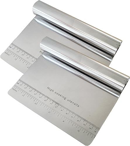 2 raspadores de acero inoxidable, cortador de masa de 5.9 x 4.5 pulgadas, con regla de escala, plata, herramientas de cocina, juegos de 2