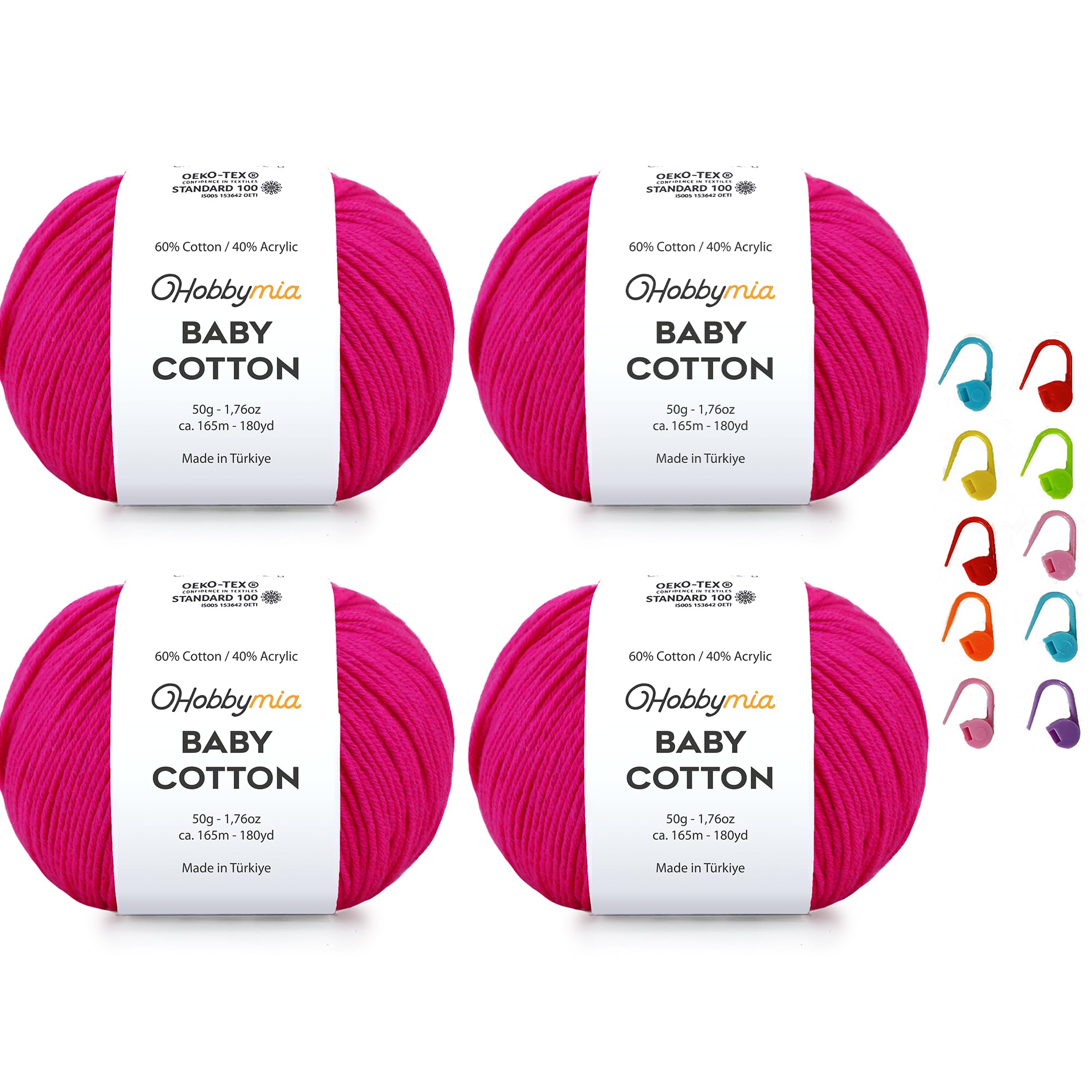 Baby Cotton Blend Yarn – Soft Sport Weight Yarn for Crochet & Amigurumi - 50g/180yds - 60% Cotton 40% Acrylic - Ideal for Baby & Knitting Proj.(Neon Green, 1 Ball) — view 122