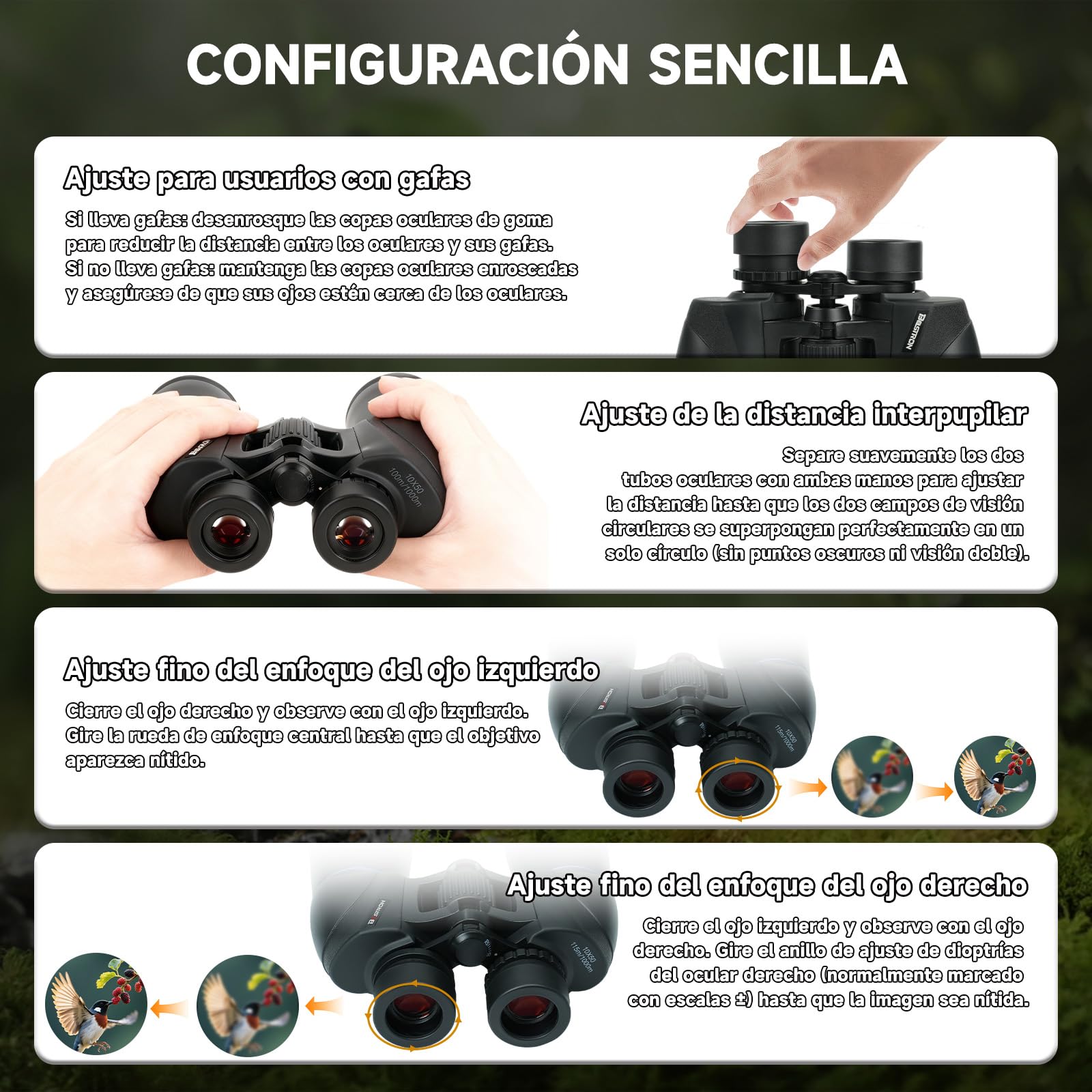 Prismáticos10x50 Prismas FMC BAK4 para Observación de Aves | Prismaticos Profesionales Largo Alcance para Adultos,Compacto Binóculos para Caza,Viajes y Actividades al Aire Libre