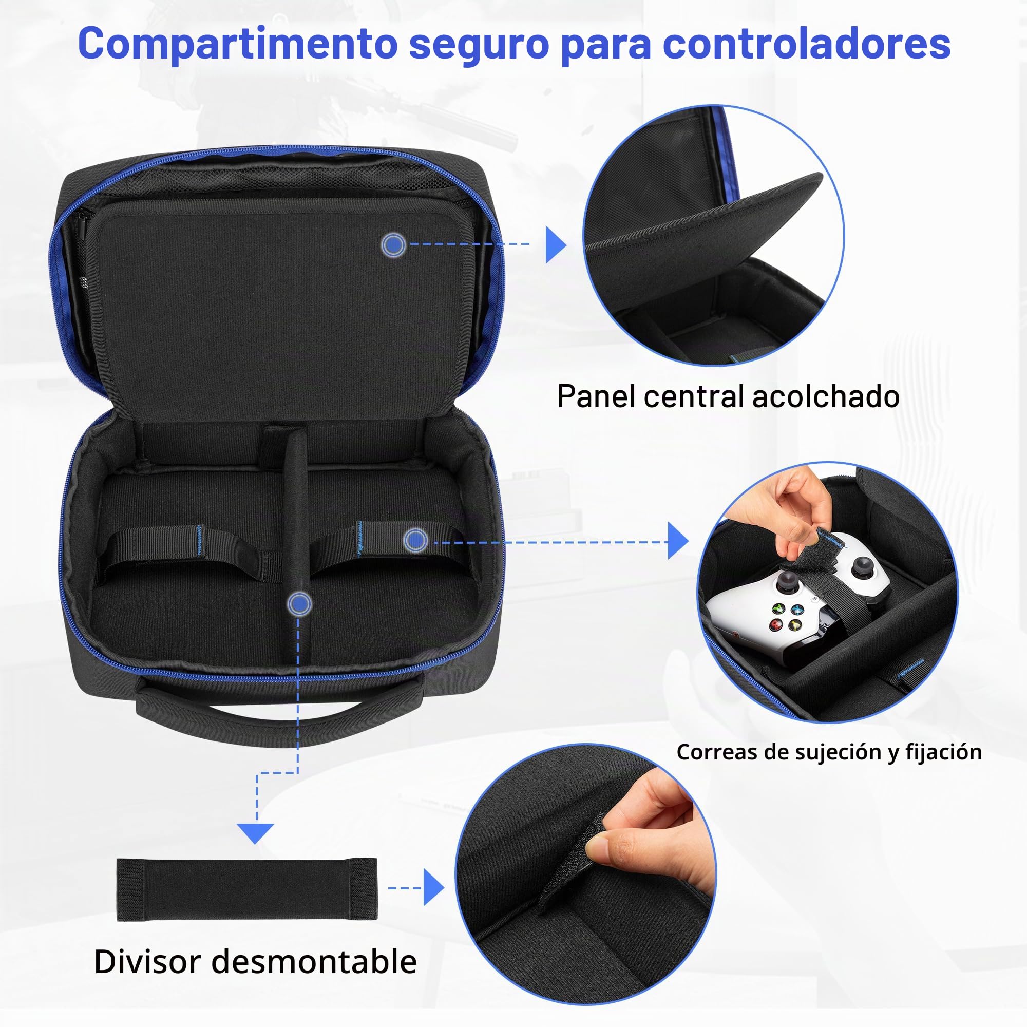 PGmoon Estuche de Viaje para Mando Compatible con PS5/PS4/Xbox/Switch Pro Y Otros Mandos, Bolsa Protectora de Almacenamiento para 2 Mandos y Otros Accesorios, Color Azul (Diseño Patentado)