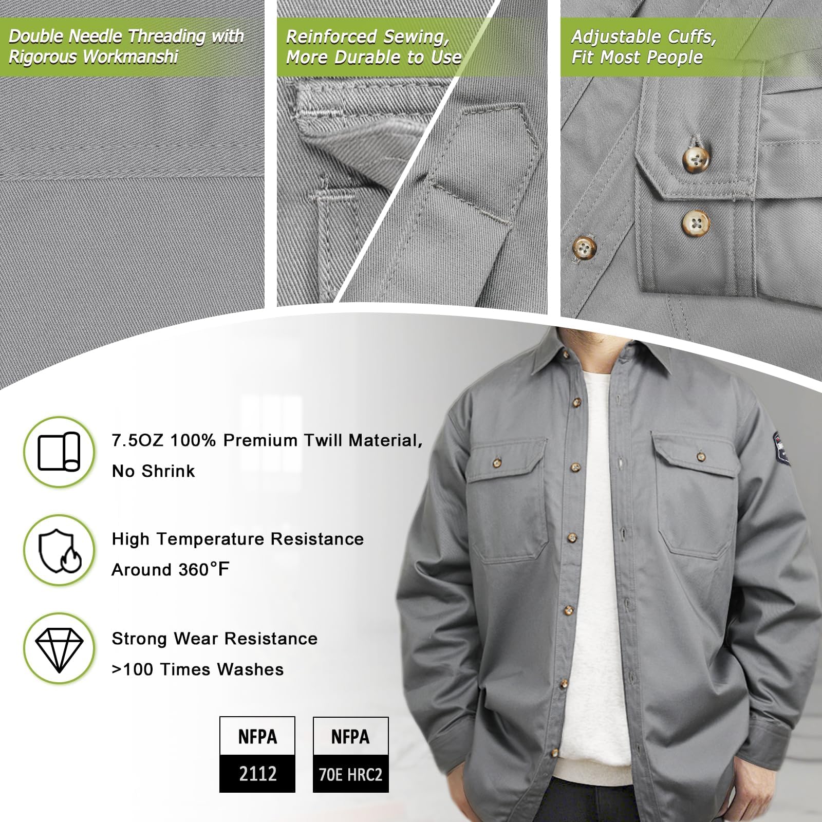 FR Shirts - Camisa de soldadura ignífuga resistente al fuego para hombre, 212.6 g